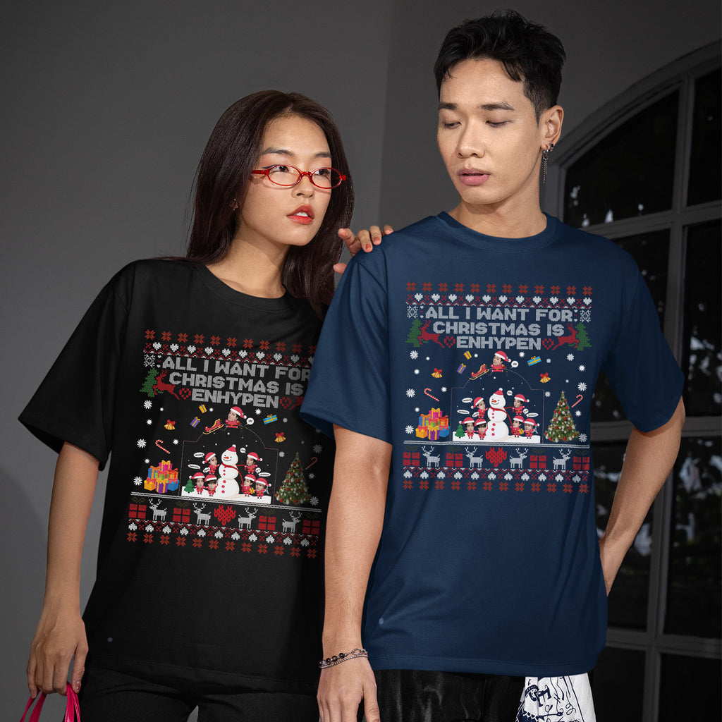 ENHYPEN Funny Xmas T-Shirt - Couple view, Y2K kpop concert tee