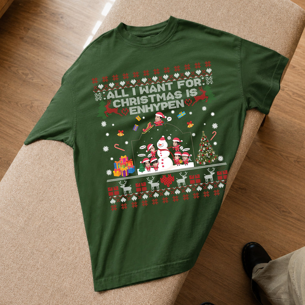 ENHYPEN Funny Xmas T-Shirt - Spread view, Y2K kpop concert tee