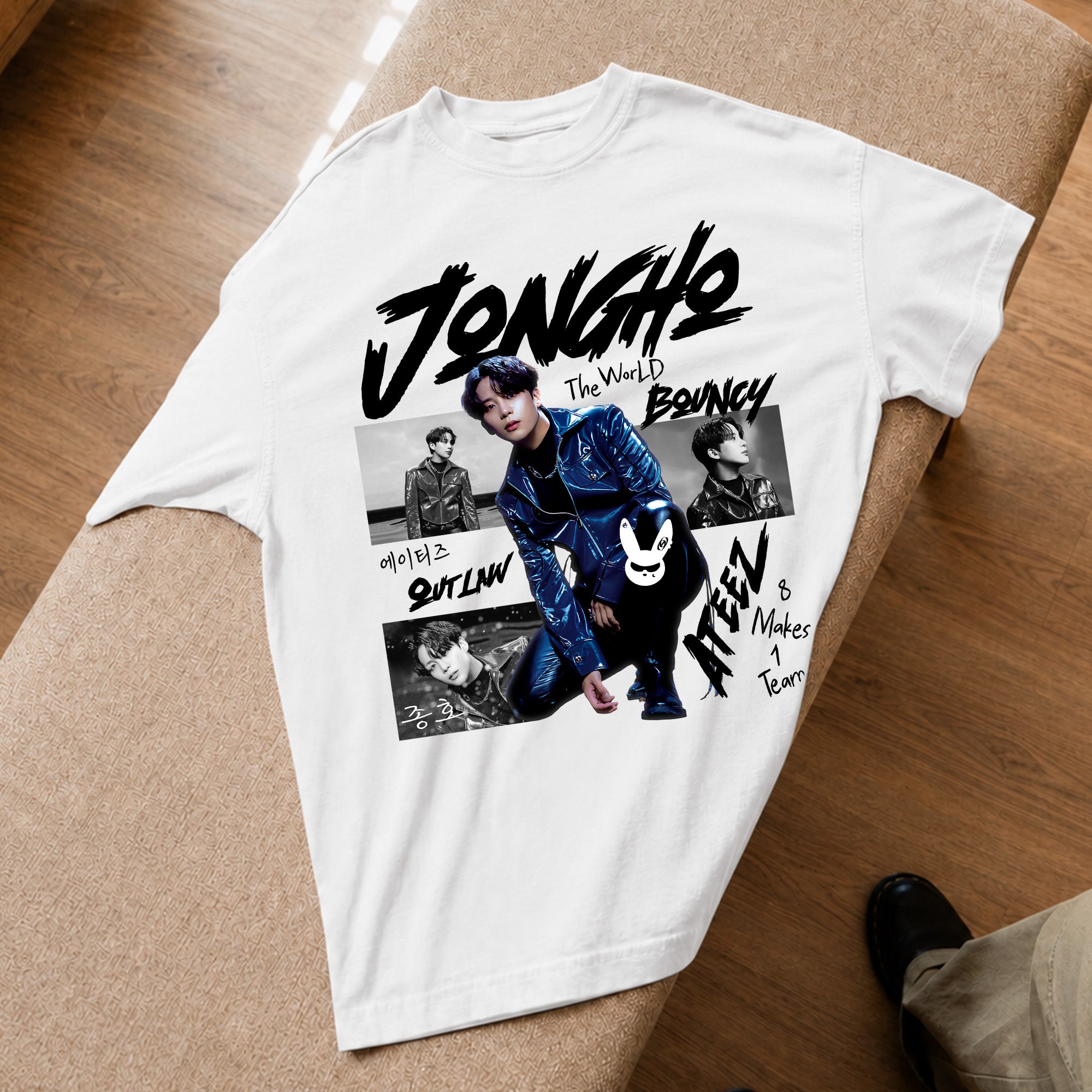 ATEEZ Graphic Jongho Member T-Shirt - Spread view, Y2K kpop concert tee