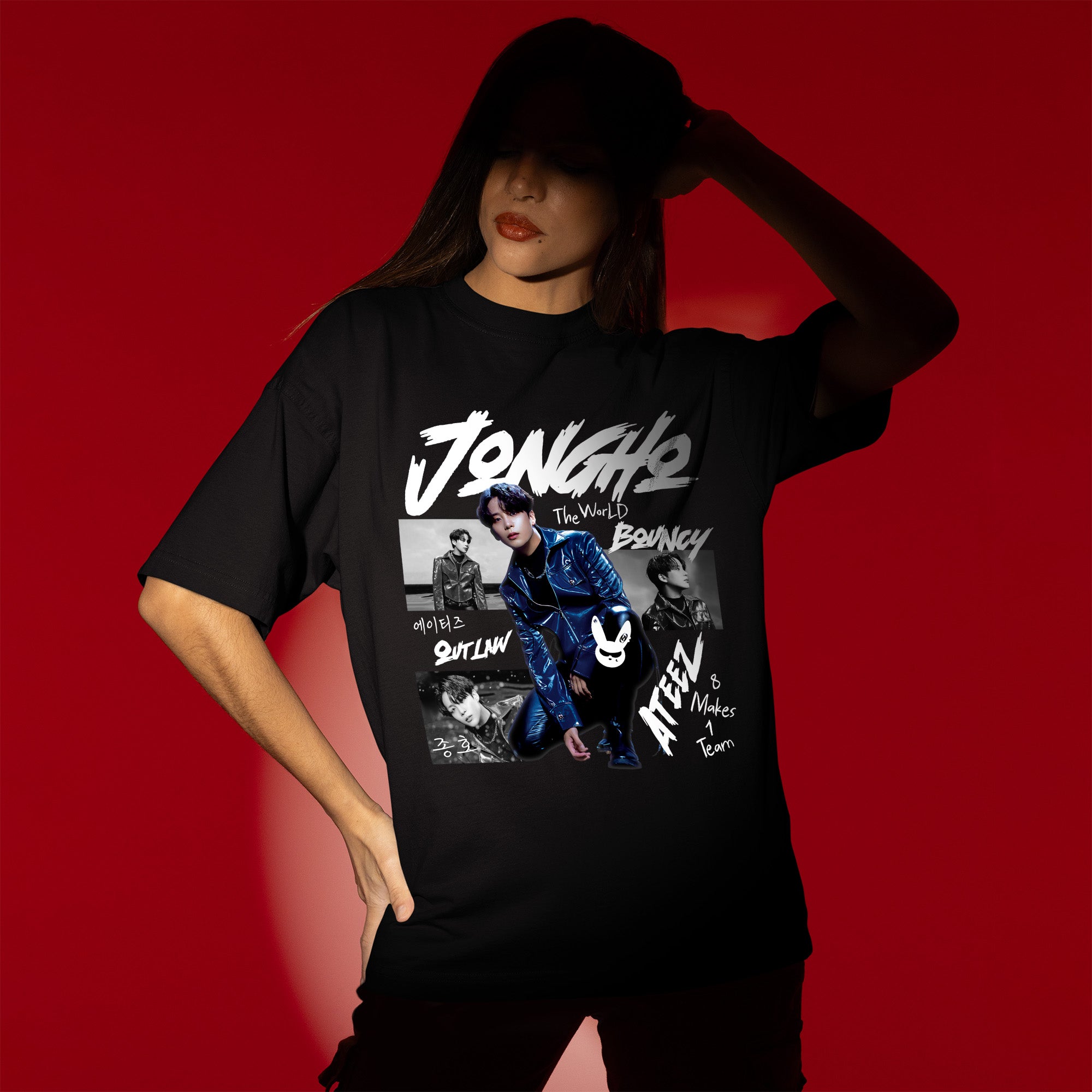 ATEEZ Graphic Jongho Member T-Shirt - Women view, Y2K kpop concert tee