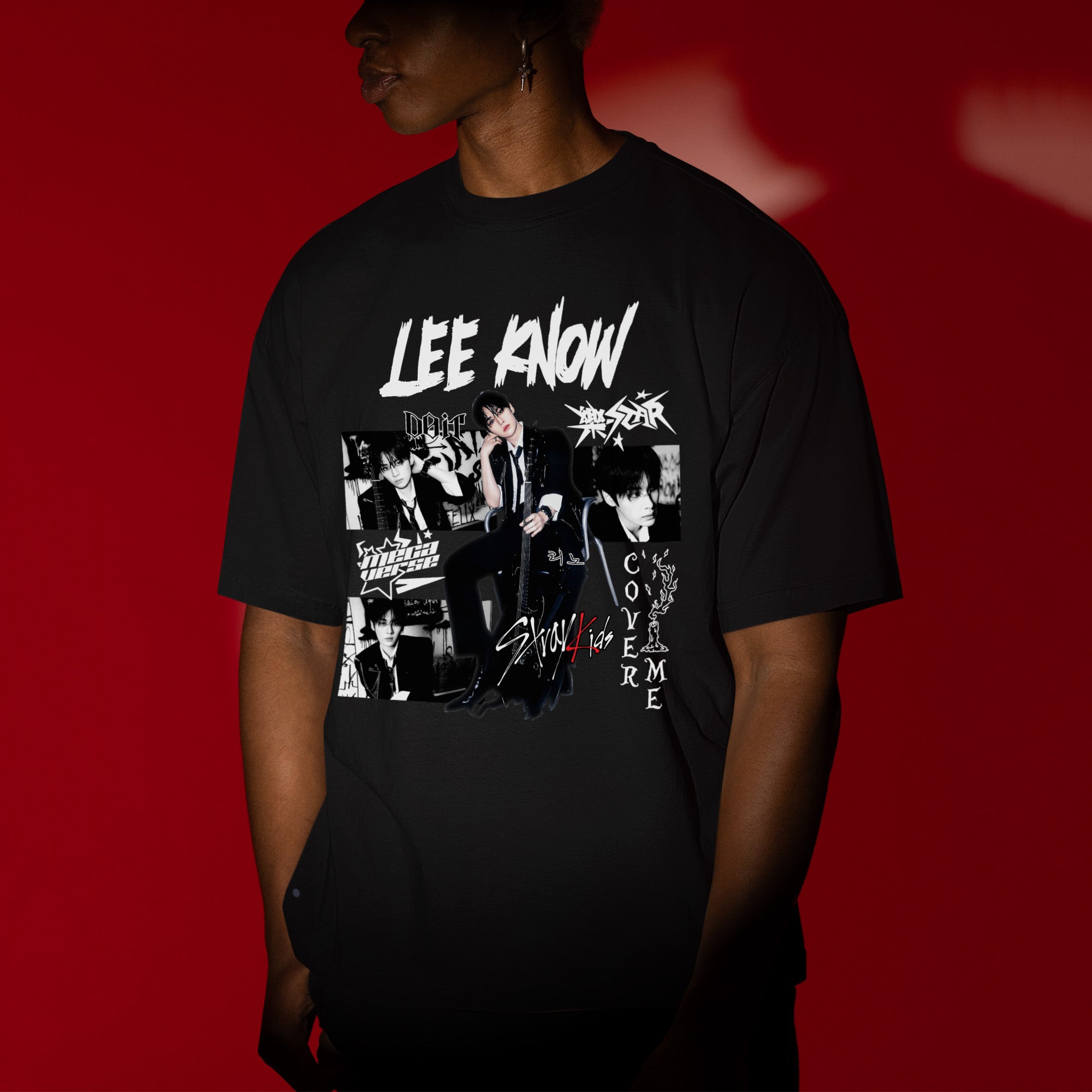 Stray Kids Graphic Lee Know Style T-Shirt - Men view, Y2K kpop concert tee