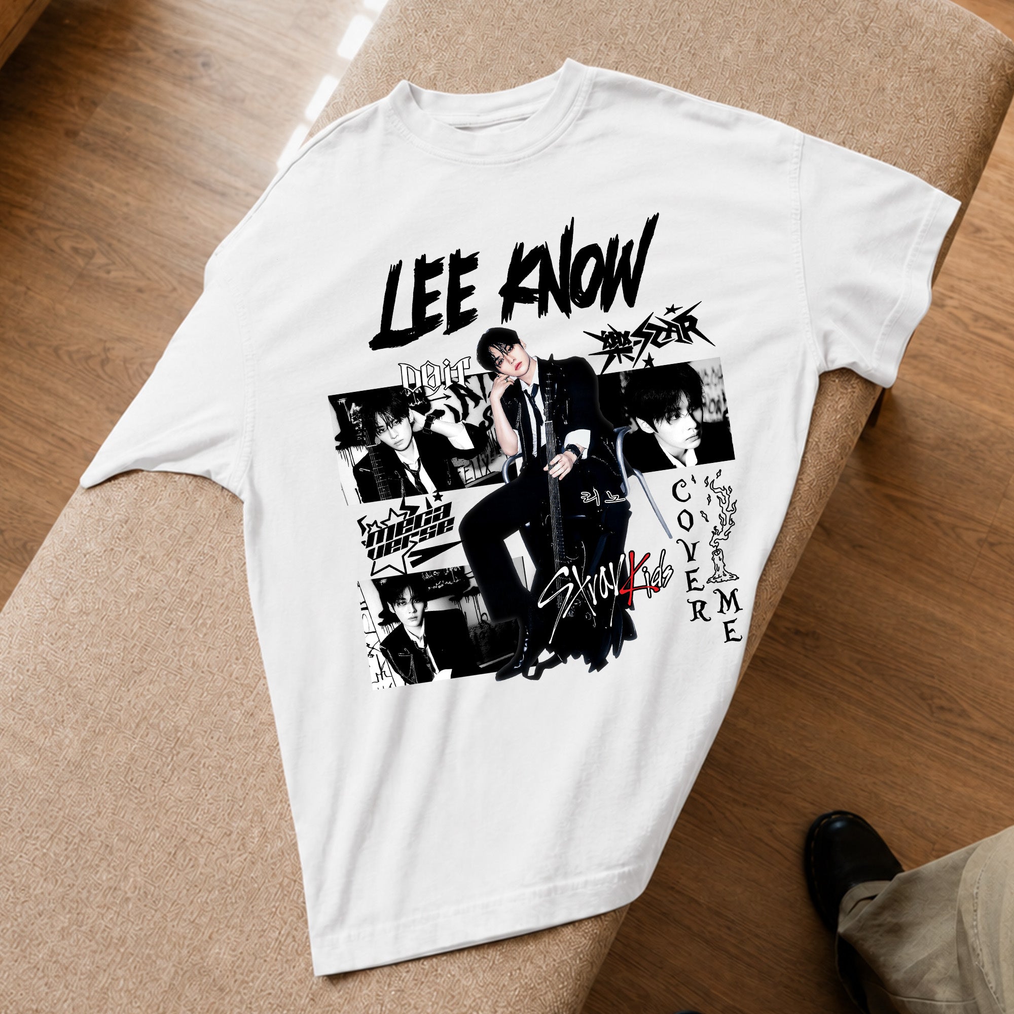 Stray Kids Graphic Lee Know Style T-Shirt - Spread view, Y2K kpop concert tee