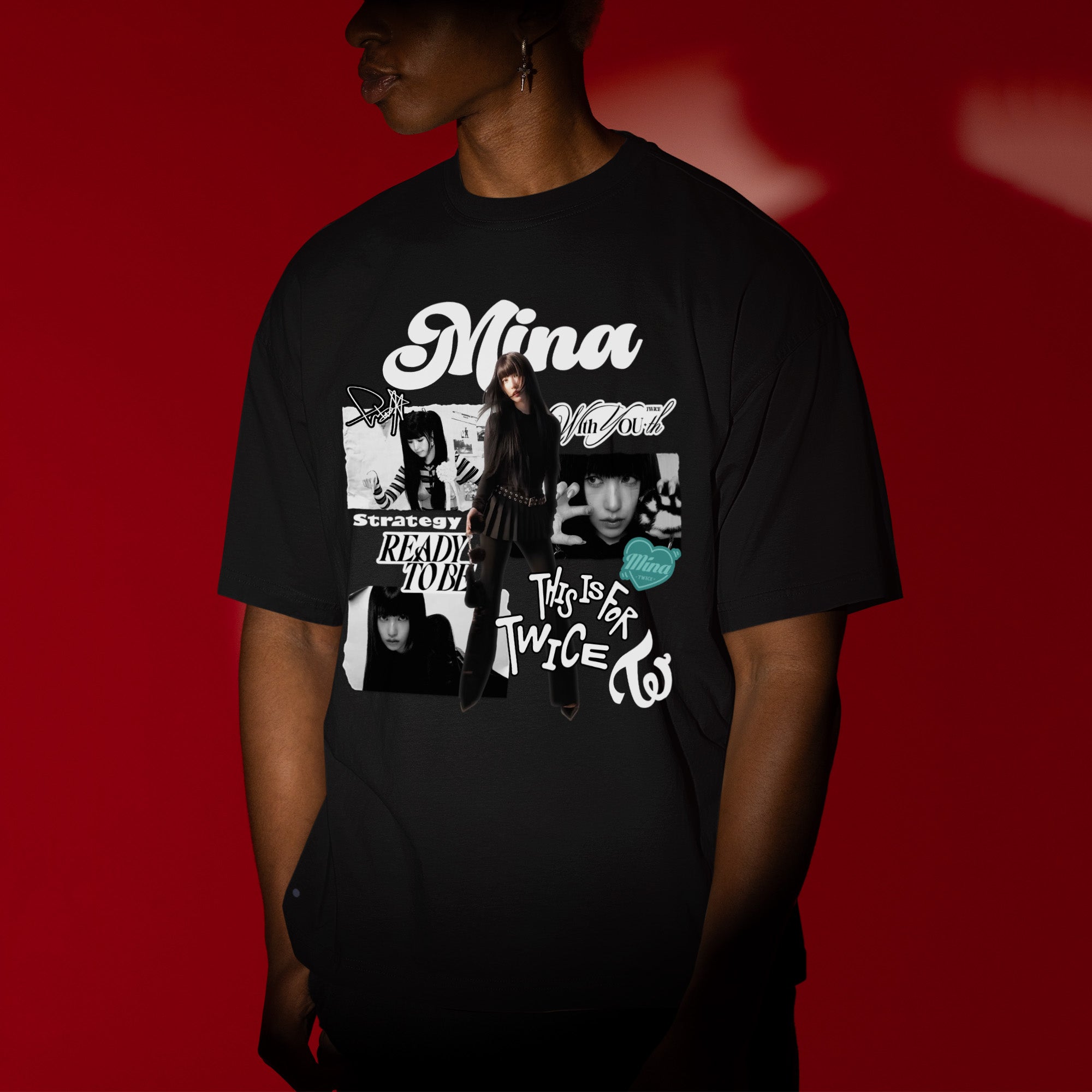 TWICE Graphic Mina T-Shirt - Men view, Y2K kpop concert tee