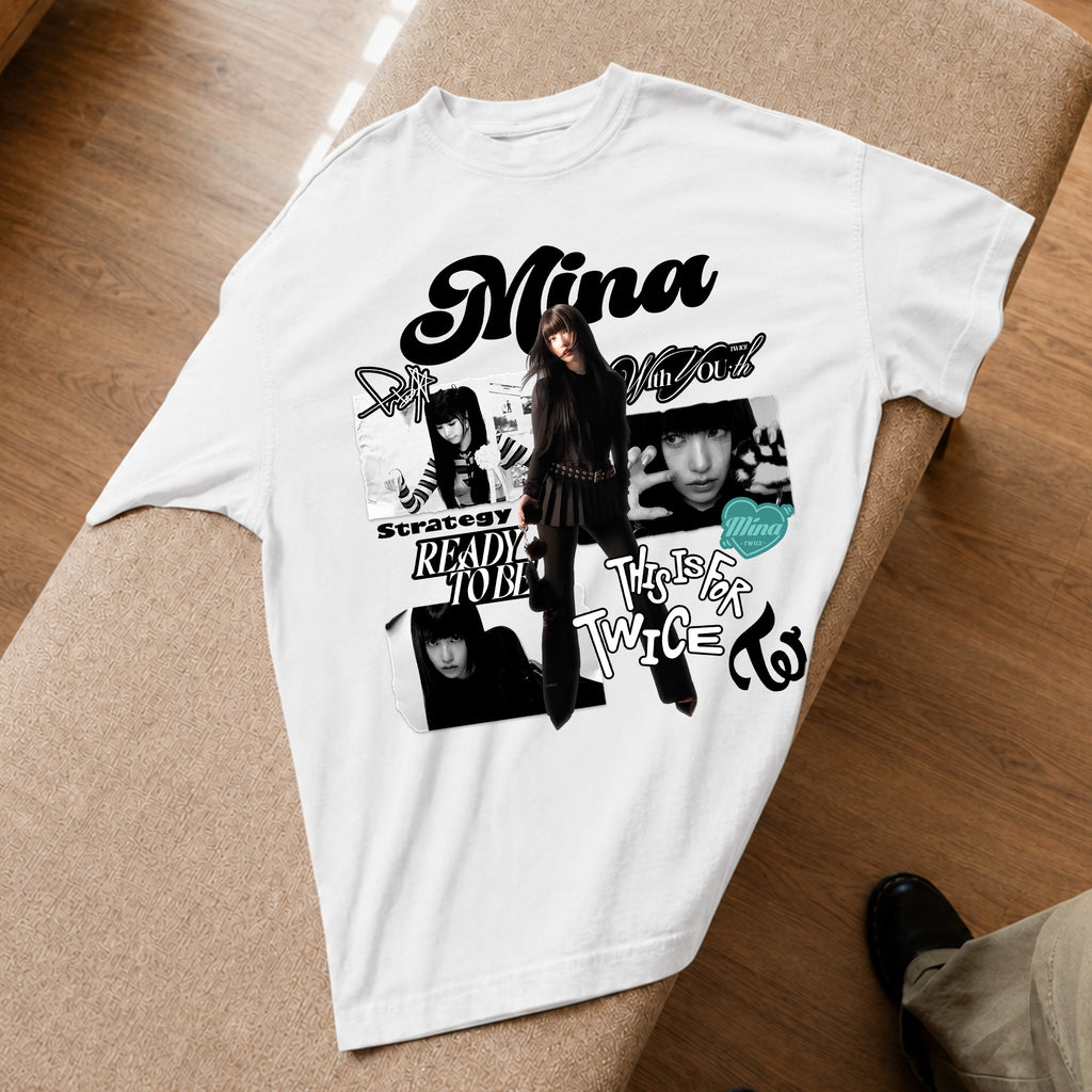 TWICE Graphic Mina T-Shirt - Spread view, Y2K kpop concert tee