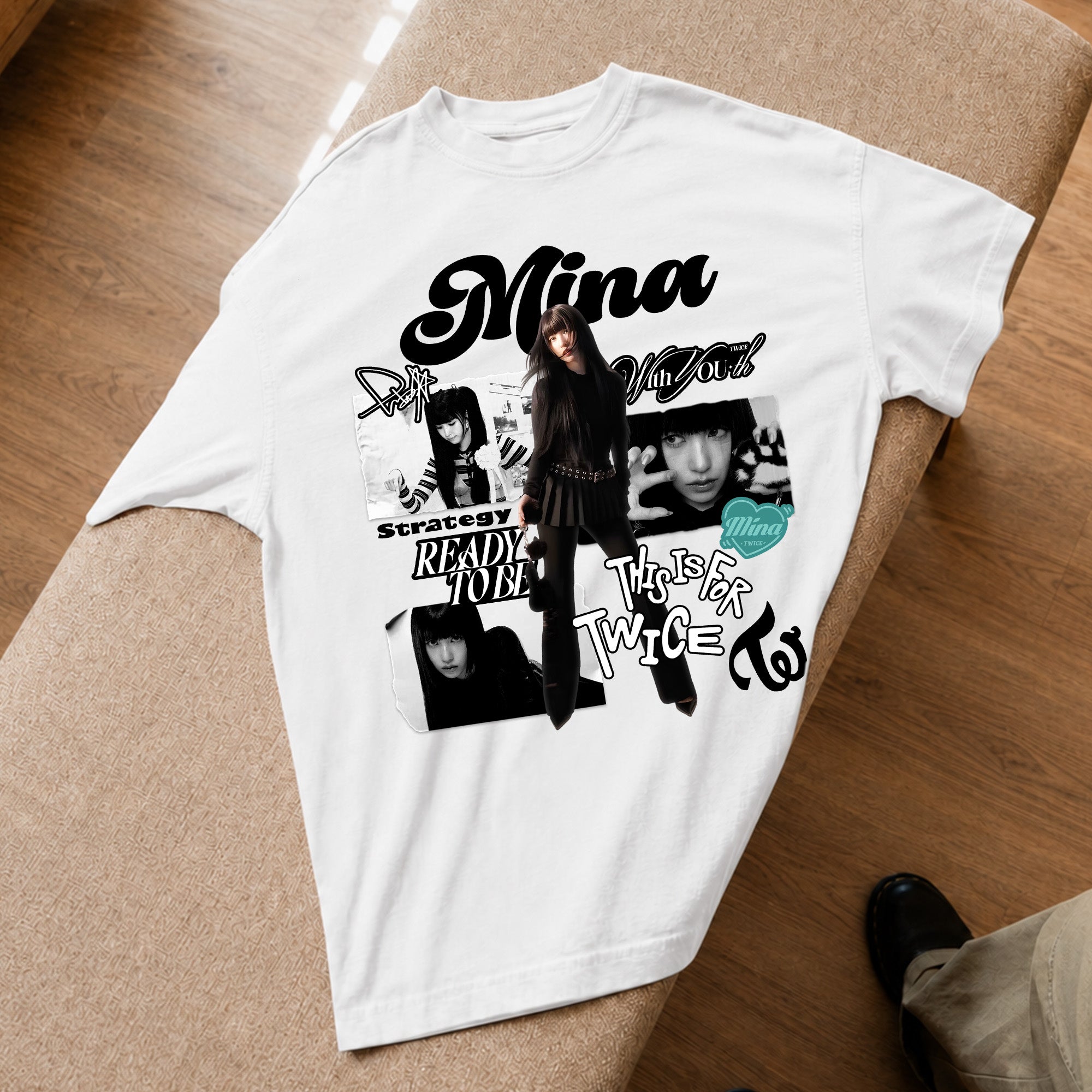 TWICE Graphic Mina T-Shirt - Spread view, Y2K kpop concert tee