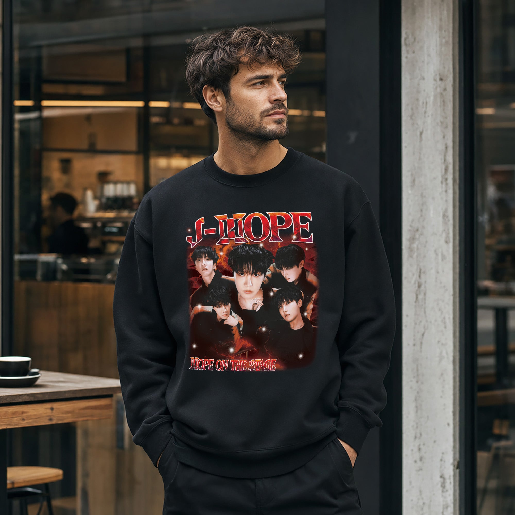 BTS J-Hope Solo Tour Sweatshirt - Men view, Y2K kpop concert sweatshirt
