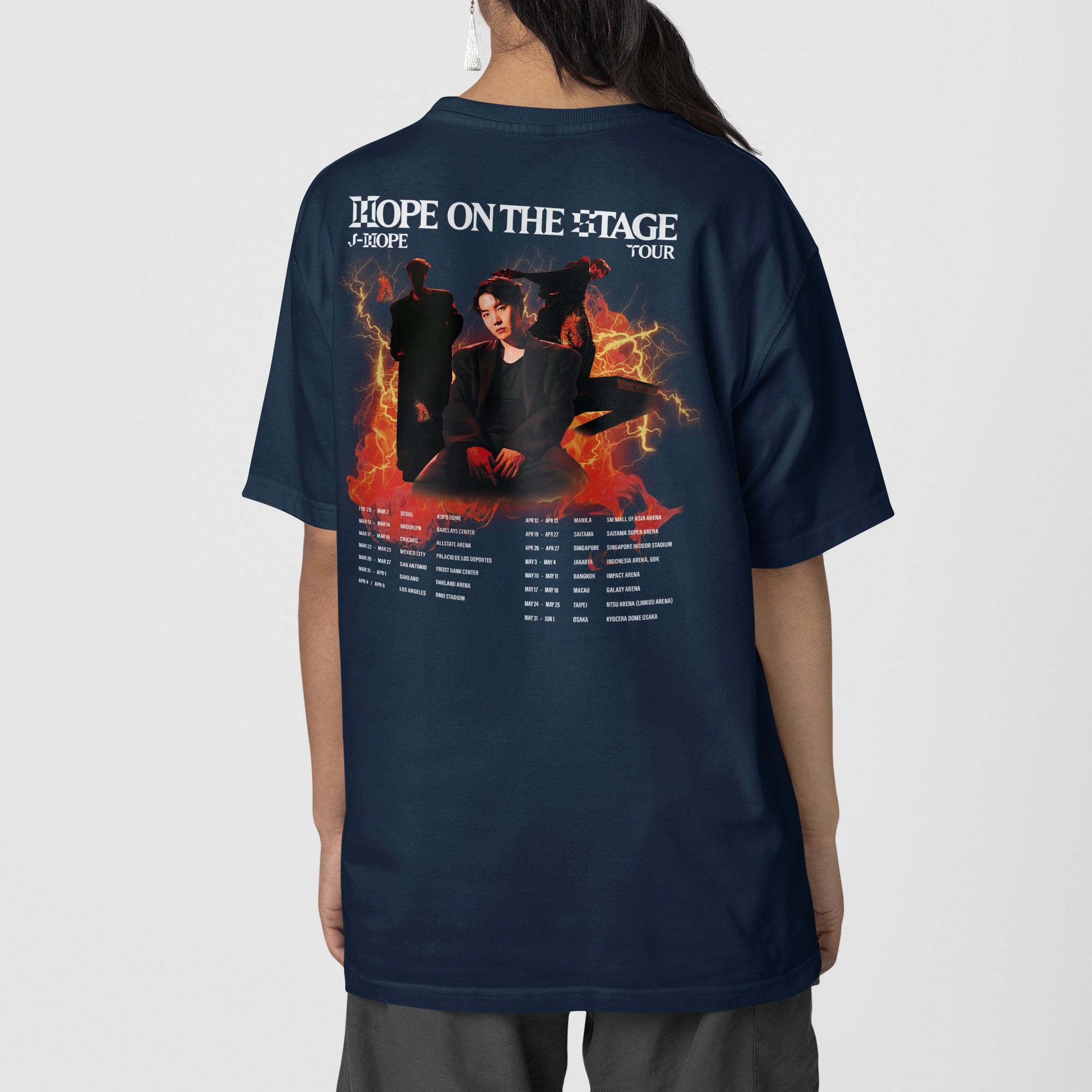 BTS J-Hope Rock Shirt:Hope On The Stage T-Shirt - Back view, Y2K kpop concert tee