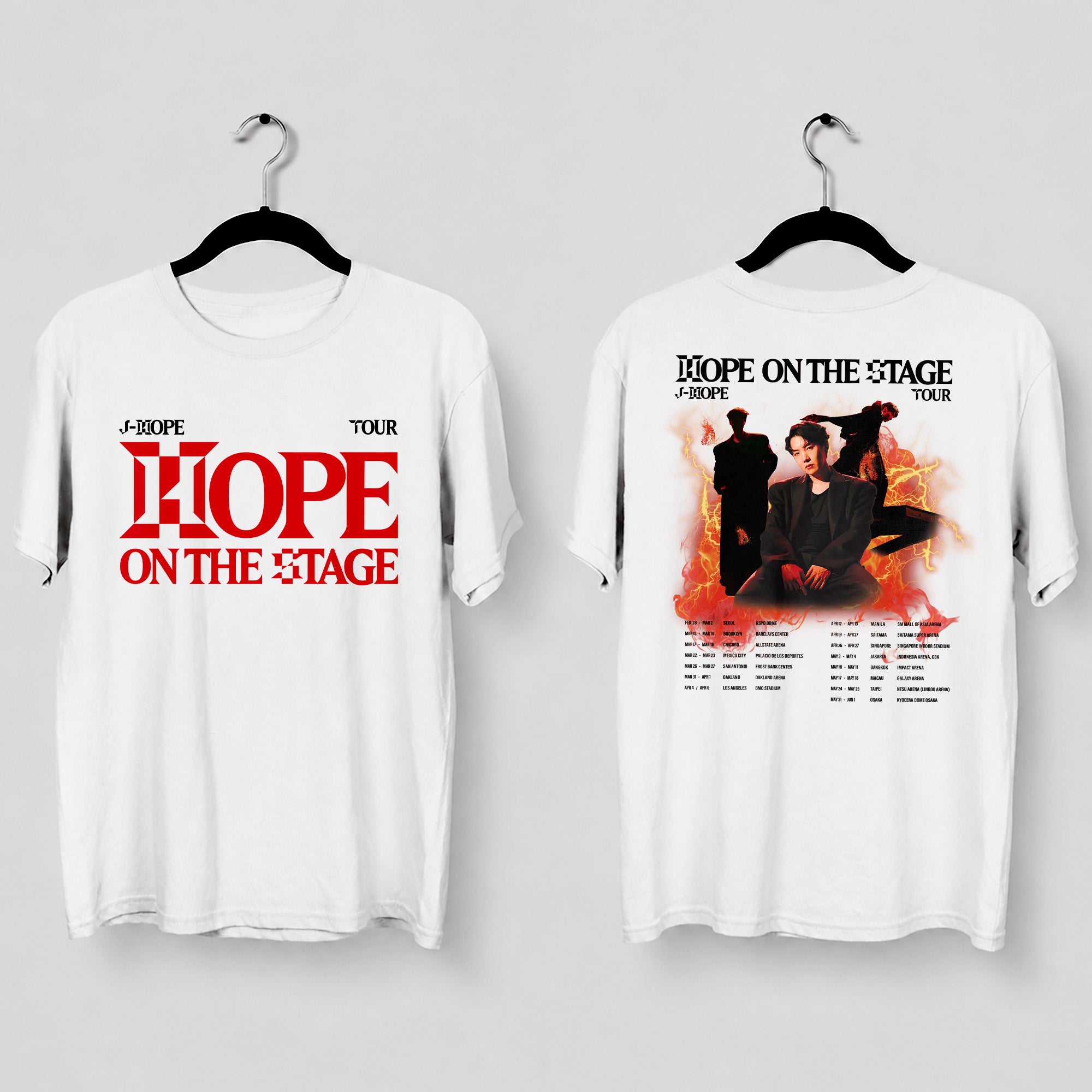 BTS J-Hope Rock Shirt:Hope On The Stage T-Shirt - Main view, Y2K kpop concert tee
