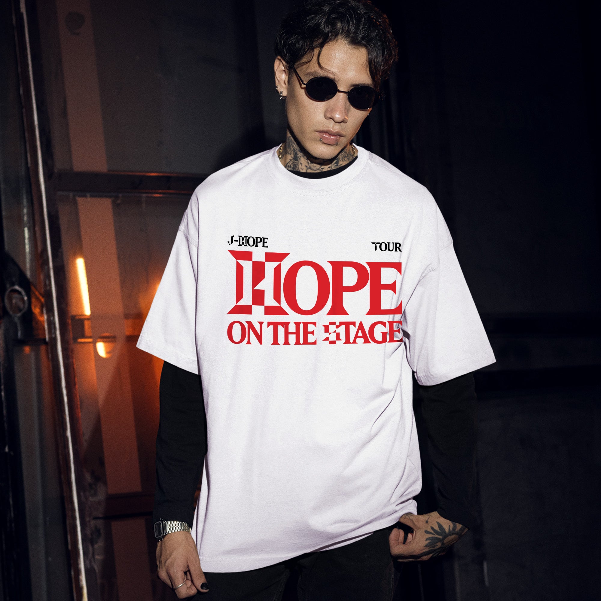 BTS J-Hope Rock Shirt:Hope On The Stage T-Shirt - Men Front view, Y2K kpop concert tee