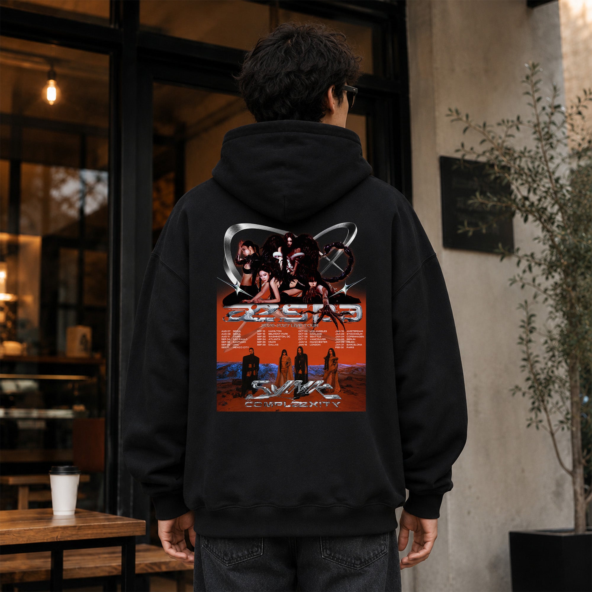 aespa Retro Synk Complæxity World Tour Hoodie - Men Back view, Y2K kpop concert hoodie