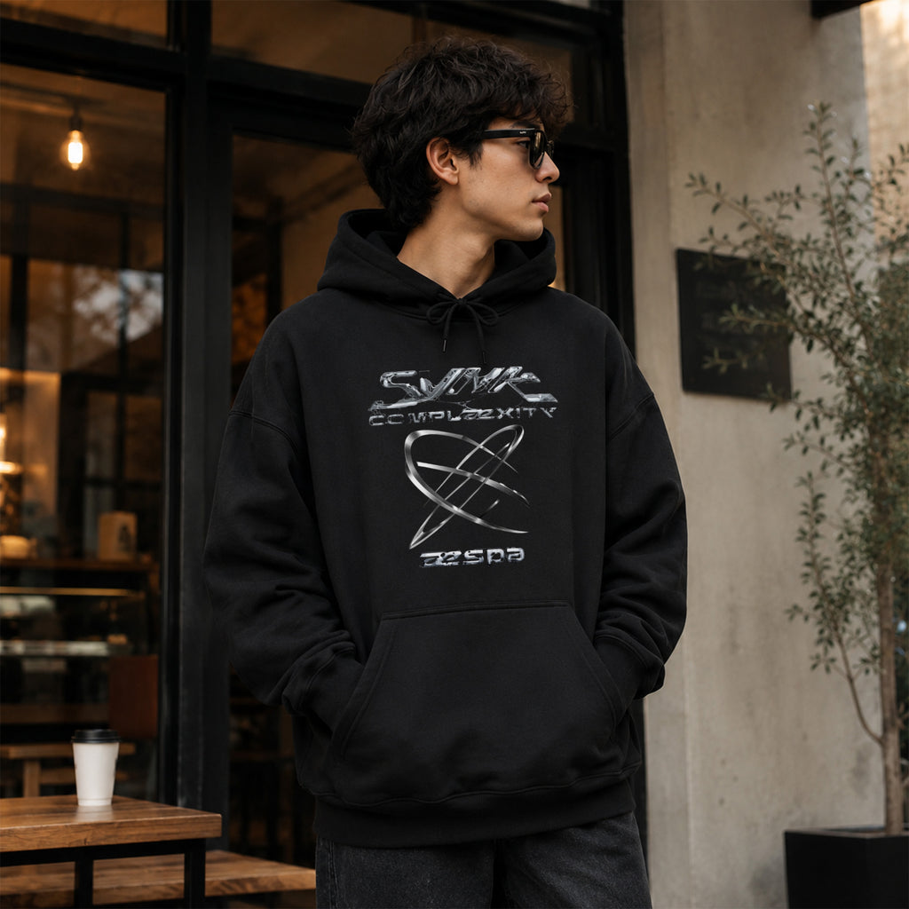 aespa Retro Synk Complæxity World Tour Hoodie - Men Front view, Y2K kpop concert hoodie