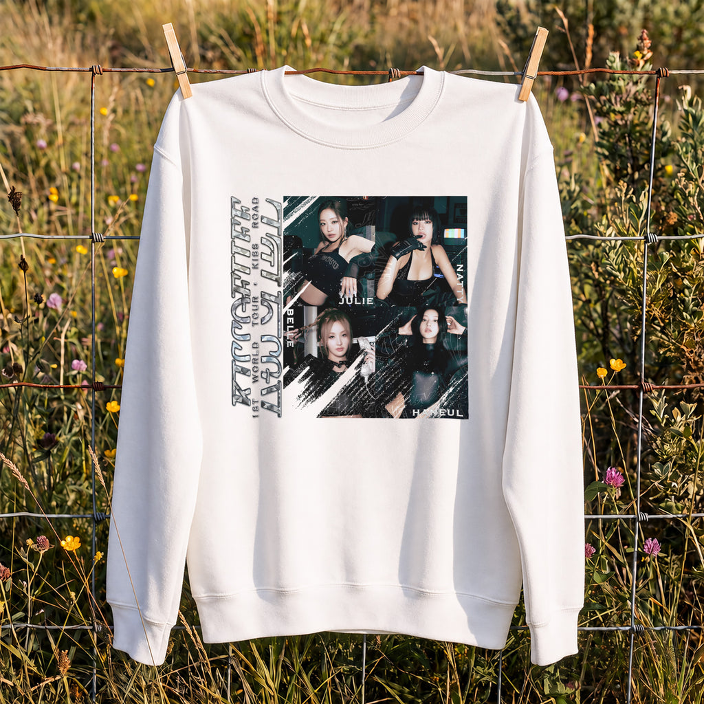 KISS OF LIFE 1st World Tour Kiss Road Sweatshirt - Hang view, Y2K kpop concert sweatshirt
