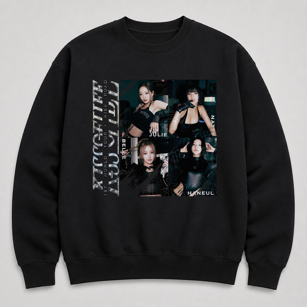 KISS OF LIFE 1st World Tour Kiss Road Sweatshirt - Main view, Y2K kpop concert sweatshirt