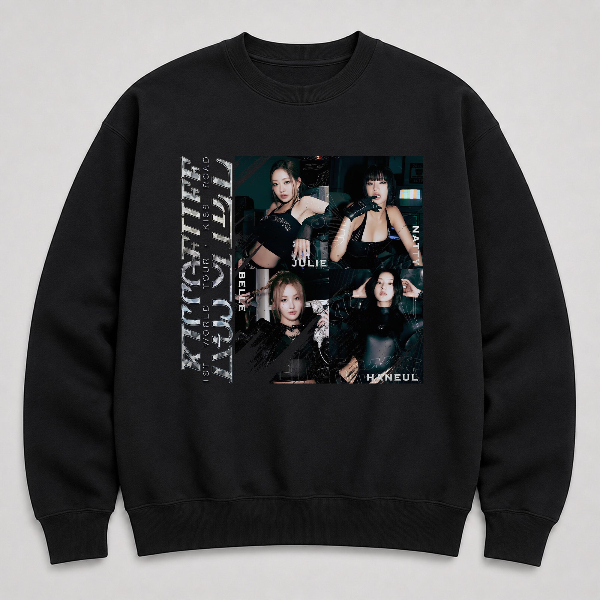 KISS OF LIFE 1st World Tour Kiss Road Sweatshirt - Main view, Y2K kpop concert sweatshirt