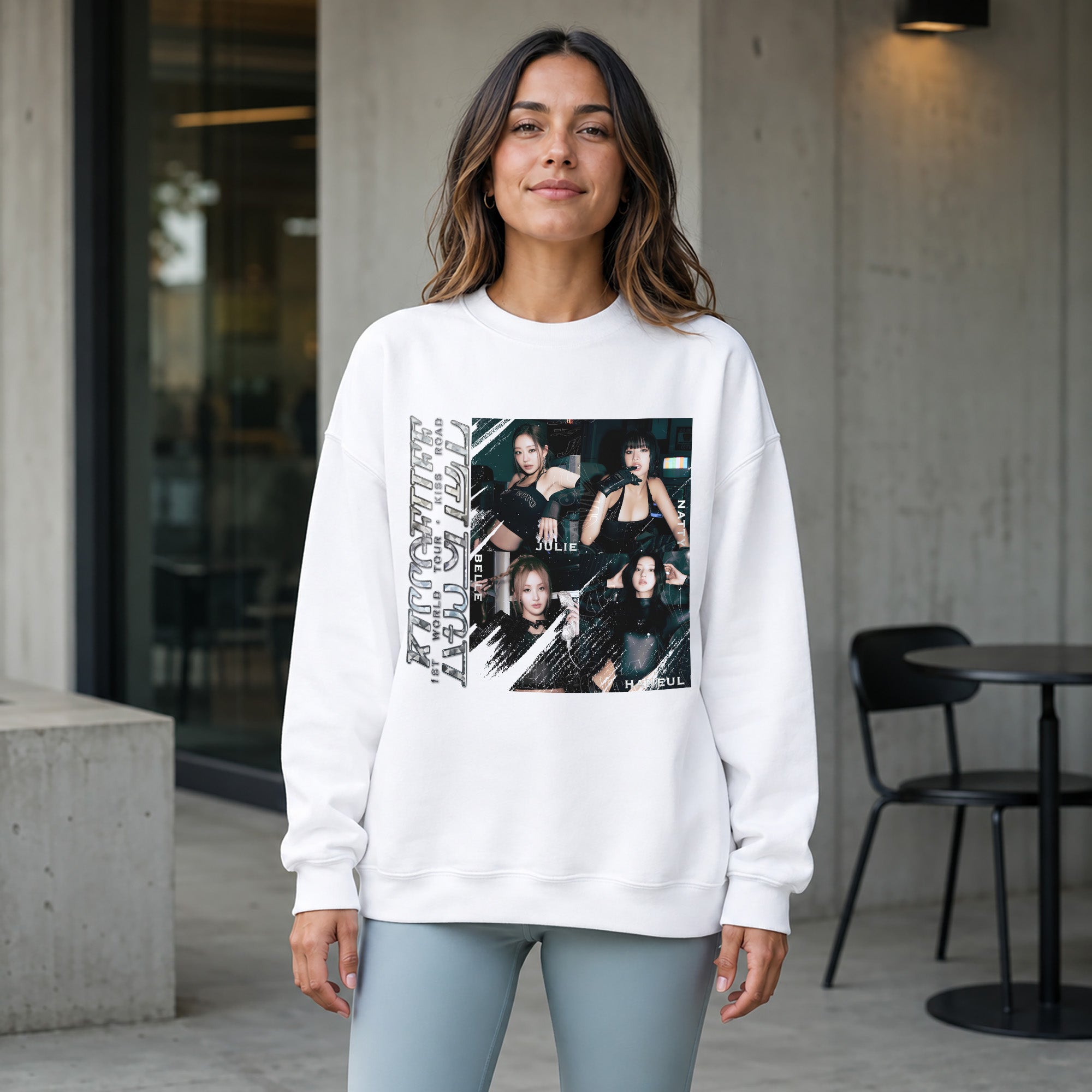 KISS OF LIFE 1st World Tour Kiss Road Sweatshirt - Women view, Y2K kpop concert sweatshirt