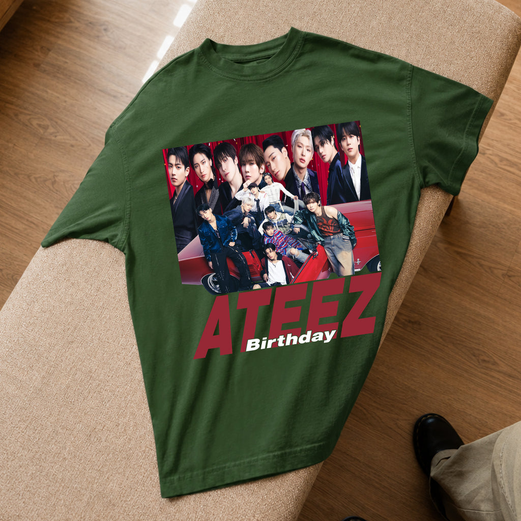ATEEZ Birthday Graphic T-Shirt - Spread view, Y2K kpop concert tee