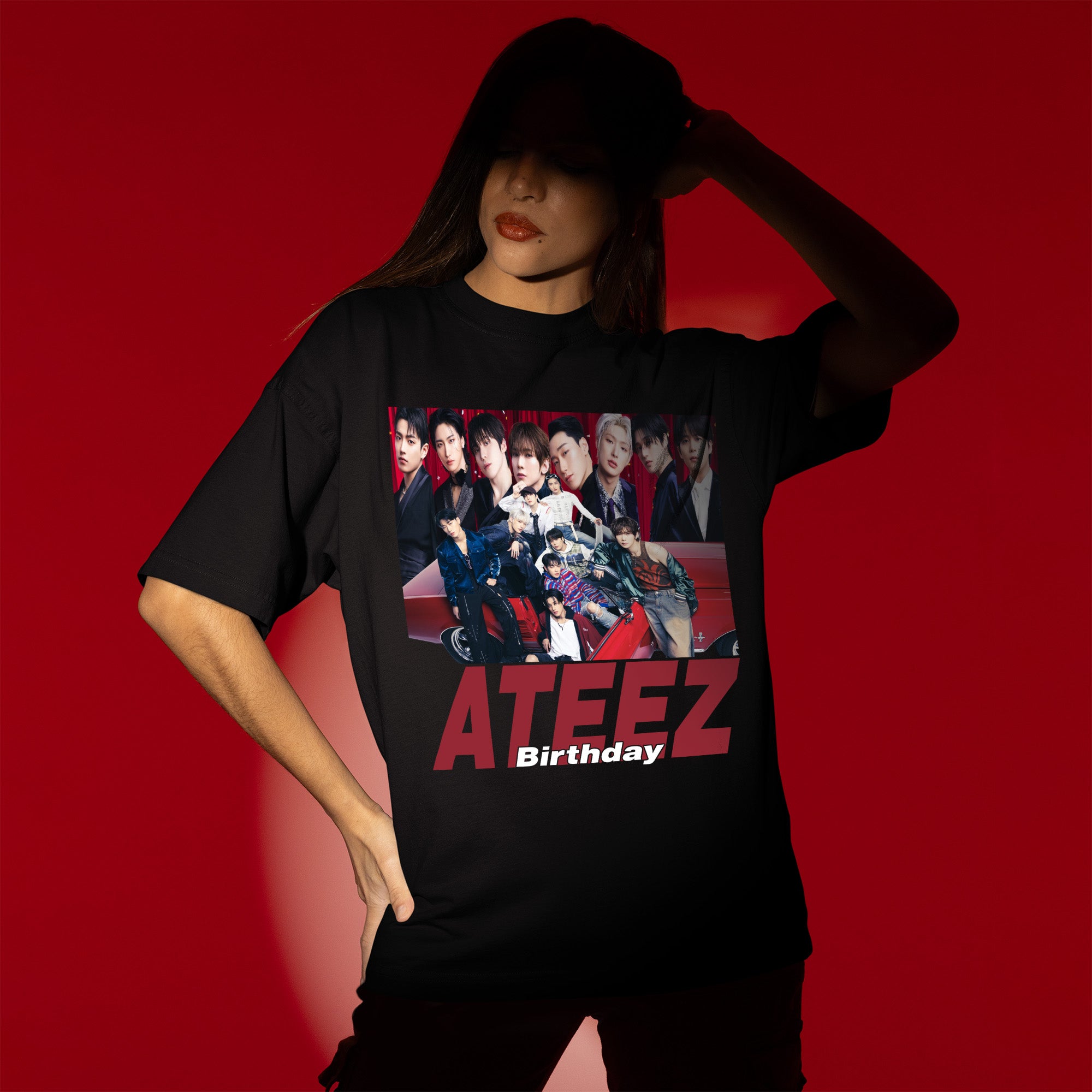 ATEEZ Birthday Graphic T-Shirt - Women view, Y2K kpop concert tee