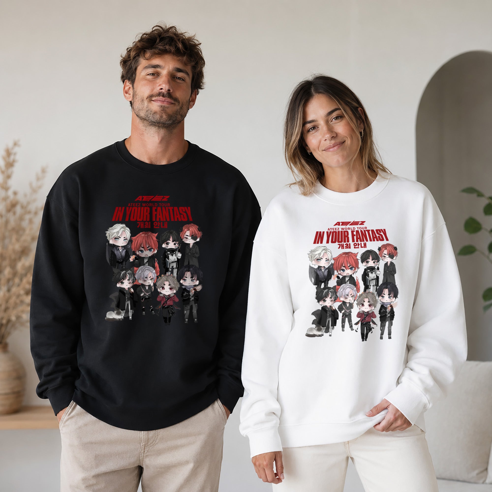 ATEEZ Chibi Cute In Your Fantasy Sweatshirt - Couple view, Y2K kpop concert sweatshirt
