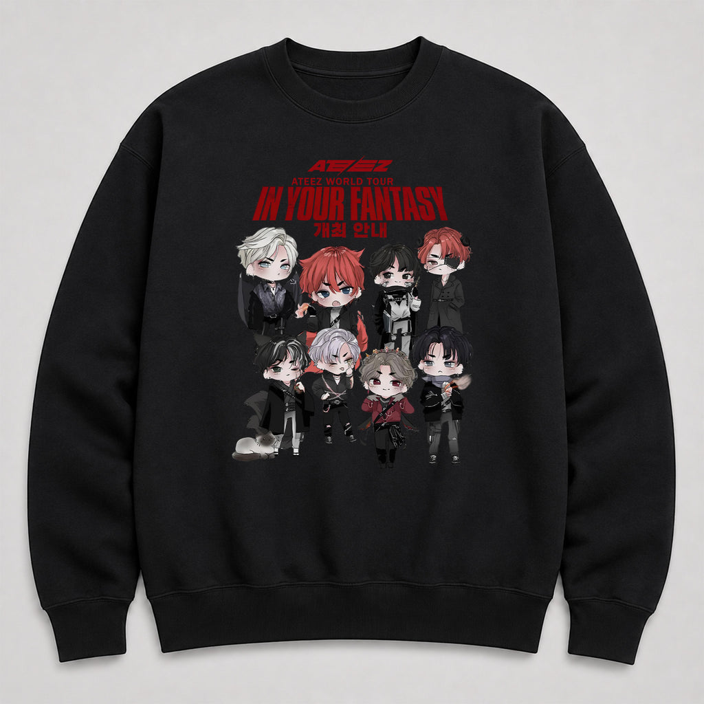 ATEEZ Chibi Cute In Your Fantasy Sweatshirt - Main view, Y2K kpop concert sweatshirt