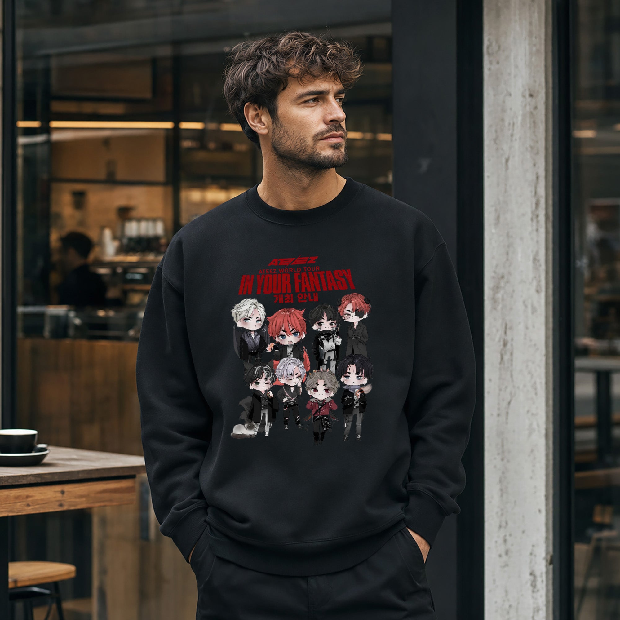 ATEEZ Chibi Cute In Your Fantasy Sweatshirt - Men view, Y2K kpop concert sweatshirt