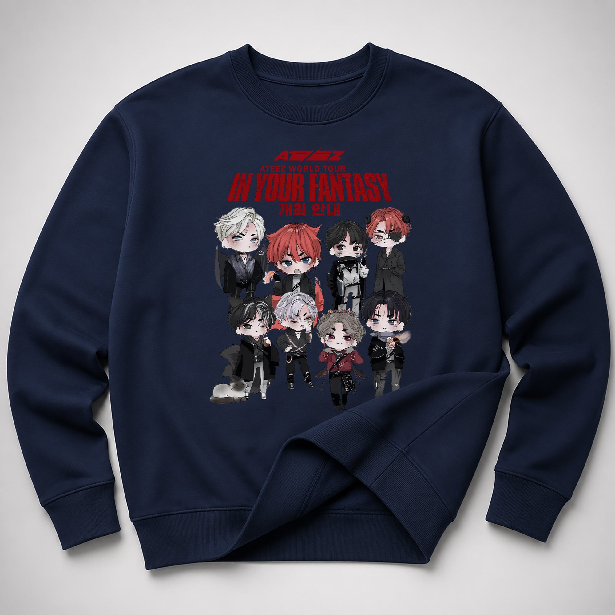 ATEEZ Chibi Cute In Your Fantasy Sweatshirt - Spread view, Y2K kpop concert sweatshirt