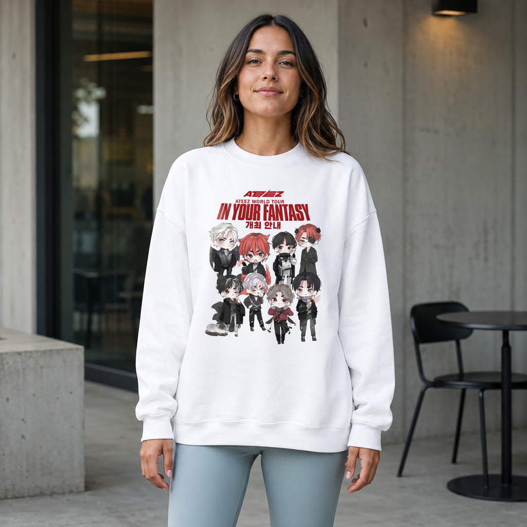 ATEEZ Chibi Cute In Your Fantasy Sweatshirt - Women view, Y2K kpop concert sweatshirt