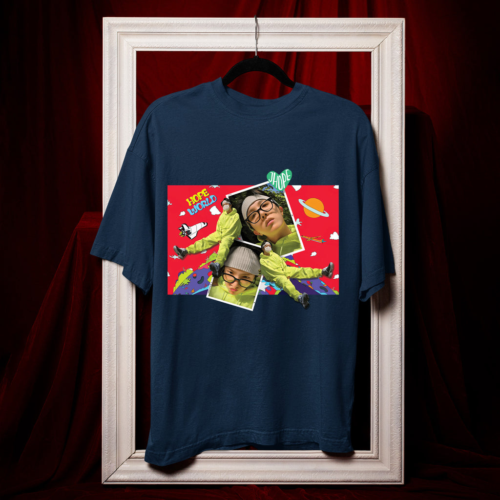 BTS J-Hope Funny Hope World T-Shirt - Hang view, Y2K kpop concert tee