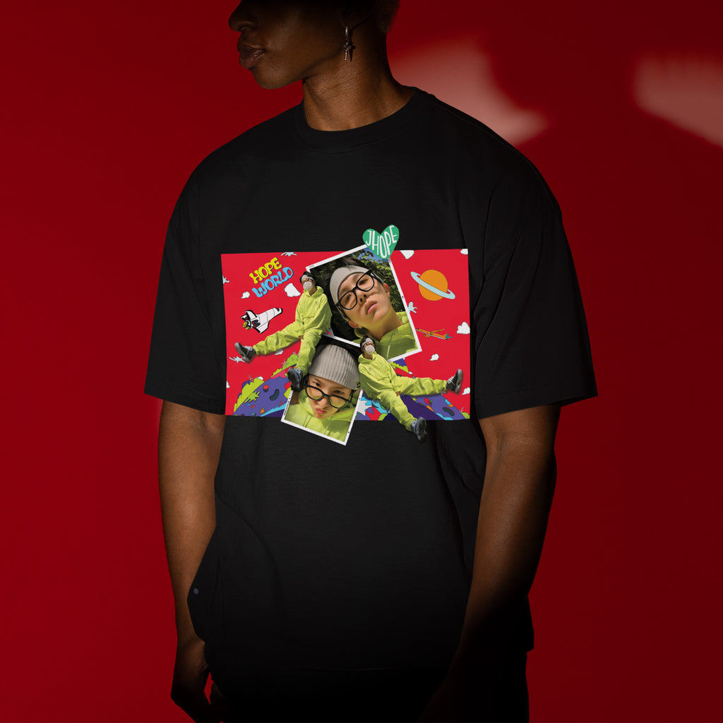 BTS J-Hope Funny Hope World T-Shirt - Men view, Y2K kpop concert tee