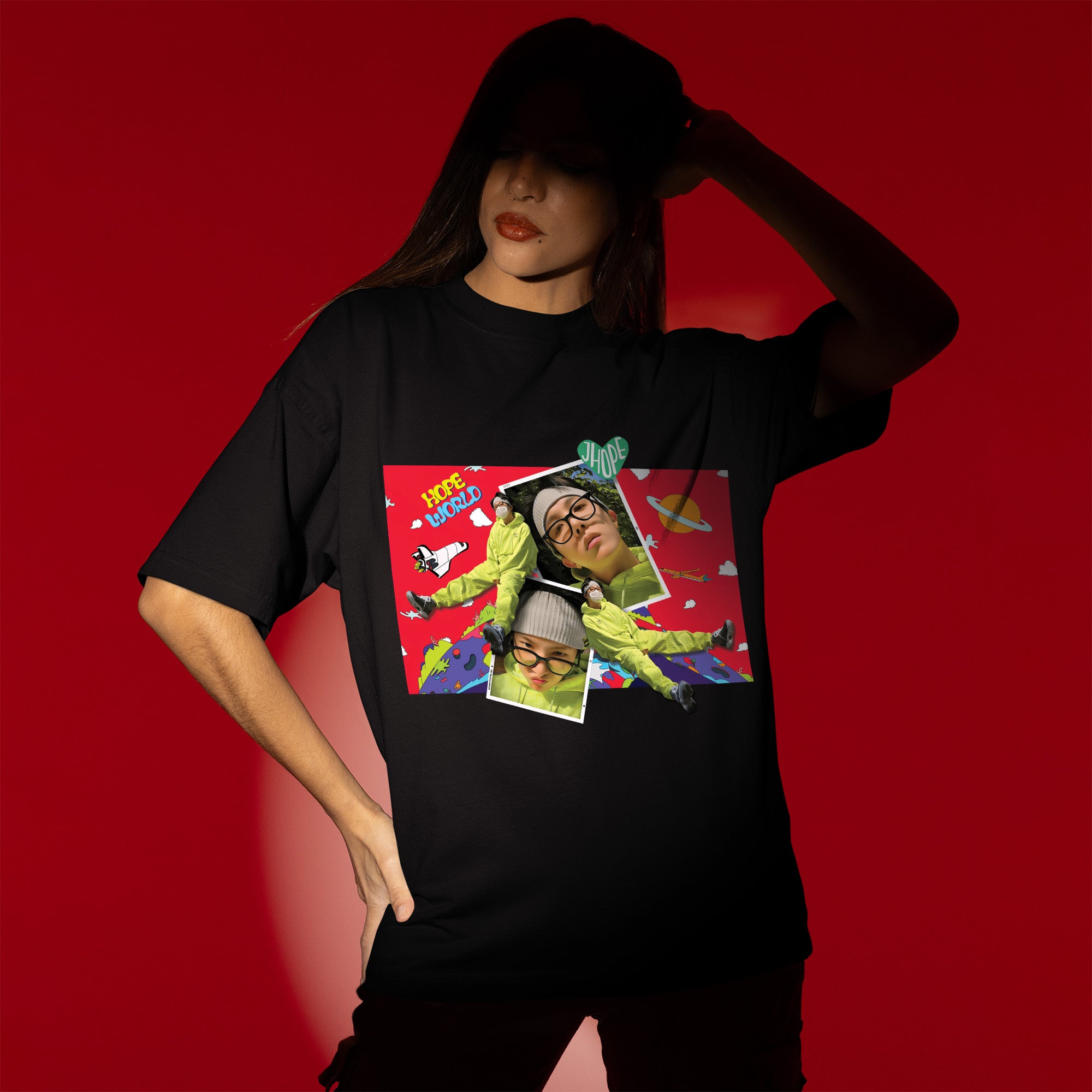 BTS J-Hope Funny Hope World T-Shirt - Women view, Y2K kpop concert tee