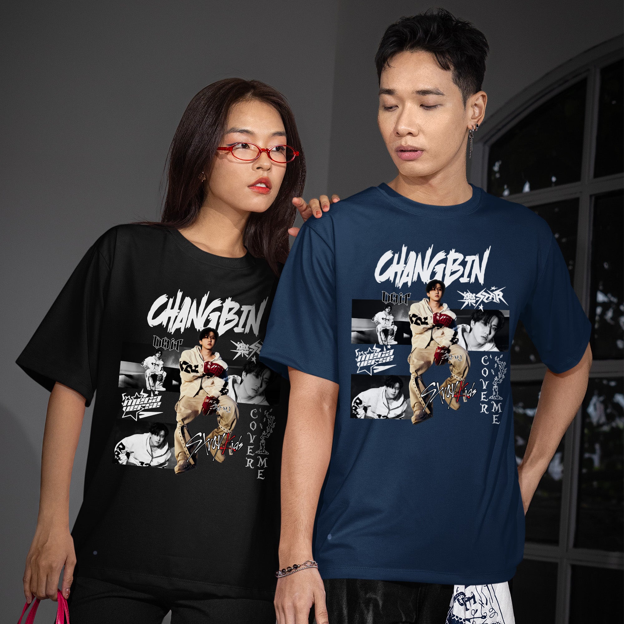 Stray Kids Graphic Changbin Style T-Shirt - Couple view, Y2K kpop concert tee