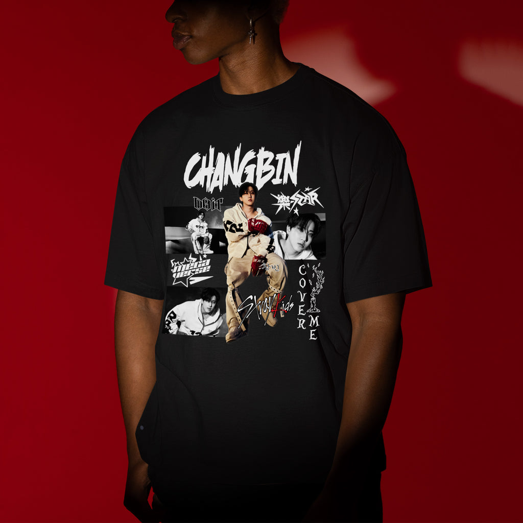 Stray Kids Graphic Changbin Style T-Shirt - Men view, Y2K kpop concert tee