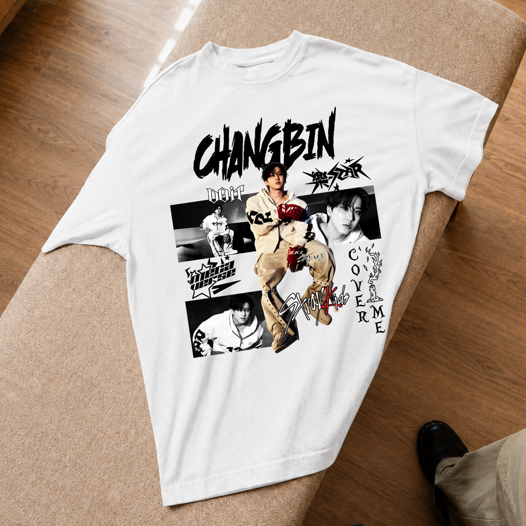 Stray Kids Graphic Changbin Style T-Shirt - Spread view, Y2K kpop concert tee