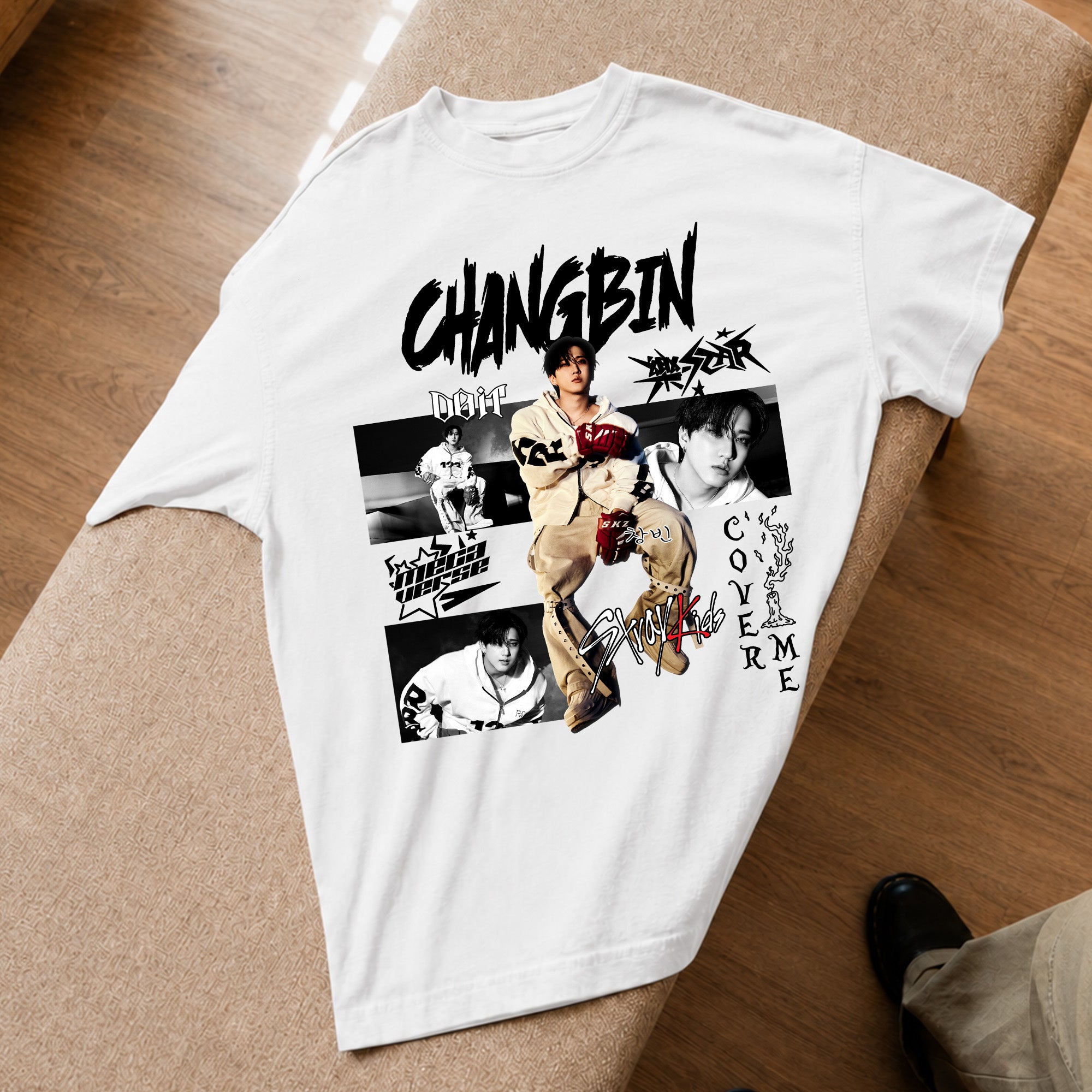 Stray Kids Graphic Changbin Style T-Shirt - Spread view, Y2K kpop concert tee