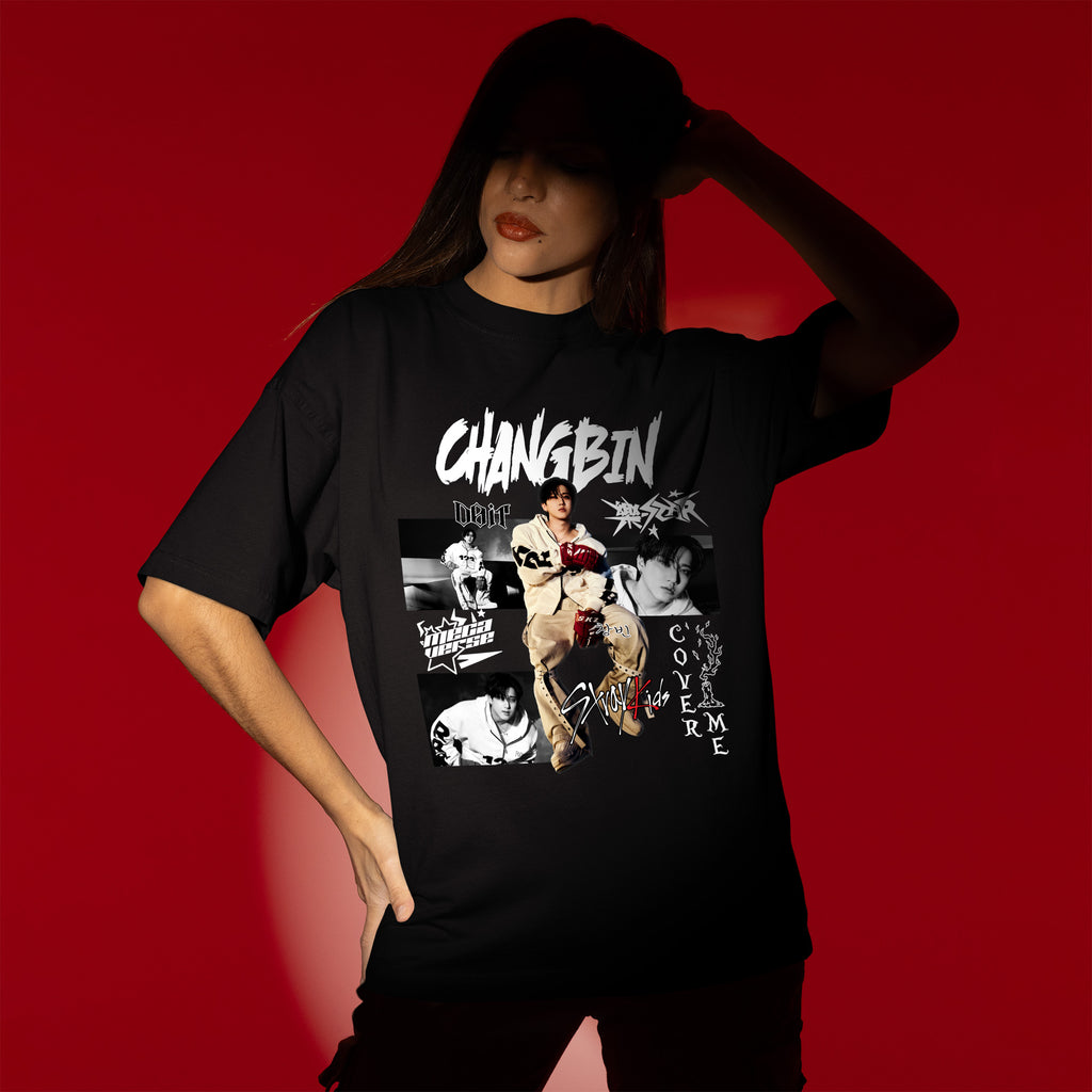 Stray Kids Graphic Changbin Style T-Shirt - Women view, Y2K kpop concert tee