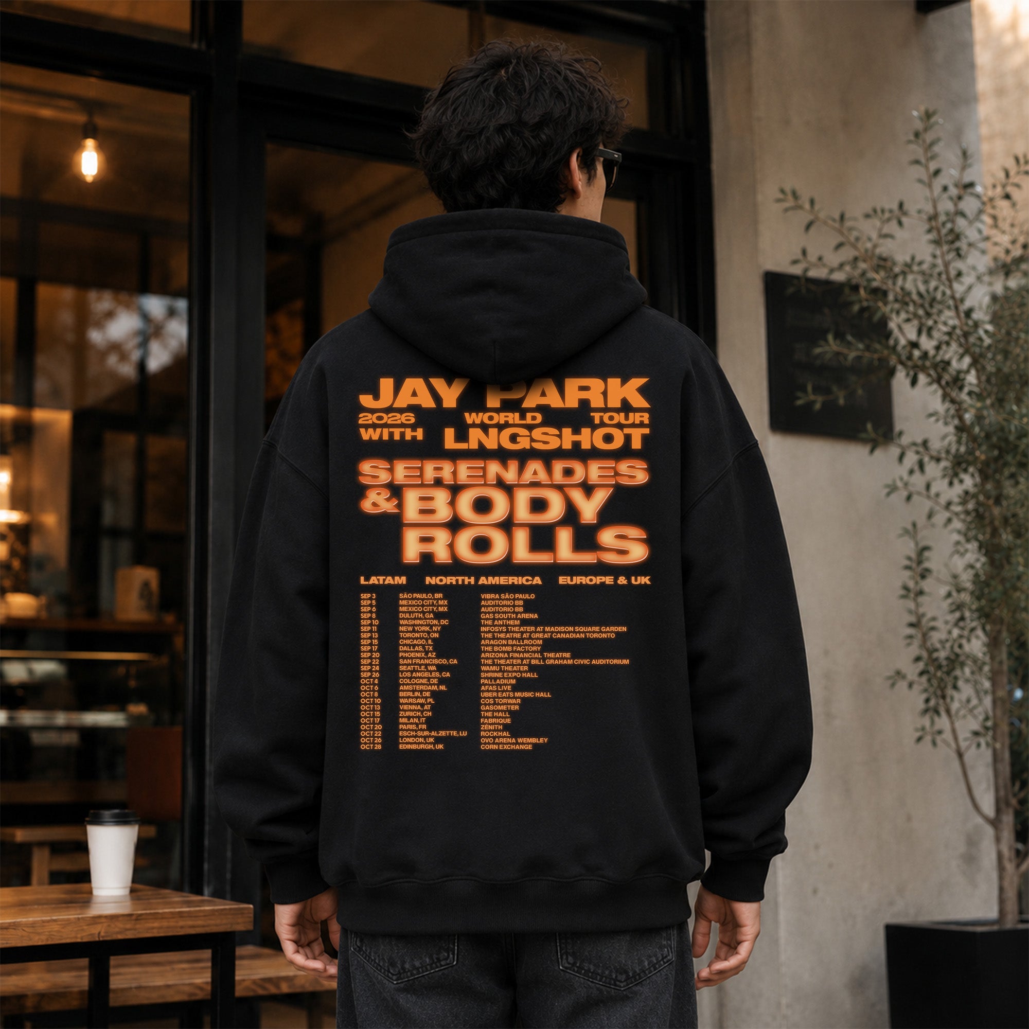 Jay Park 2026 World Tour With LNGSHOT Hoodie - Men Back view, Y2K kpop concert hoodie