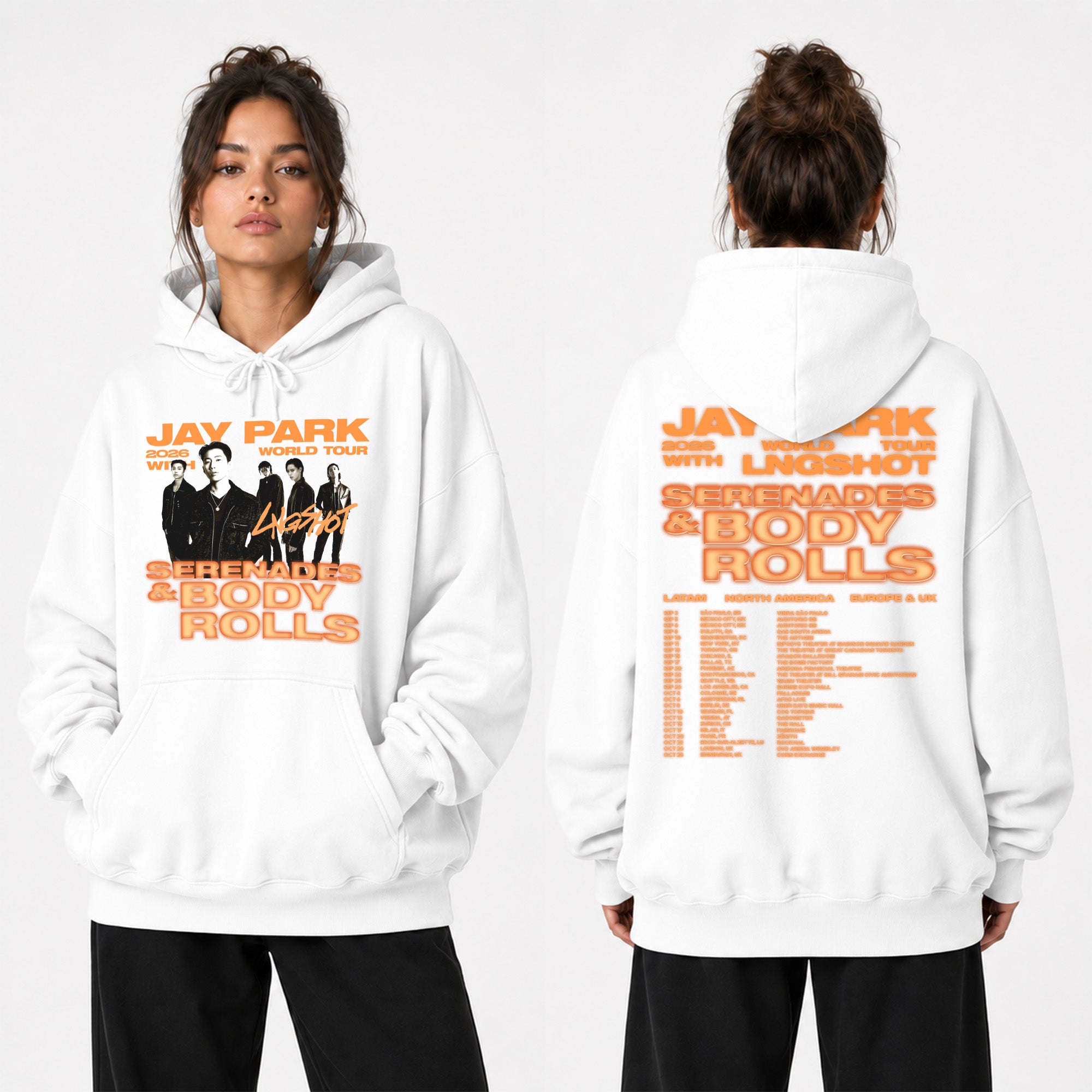 Jay Park 2026 World Tour With LNGSHOT Hoodie - Women view, Y2K kpop concert hoodie