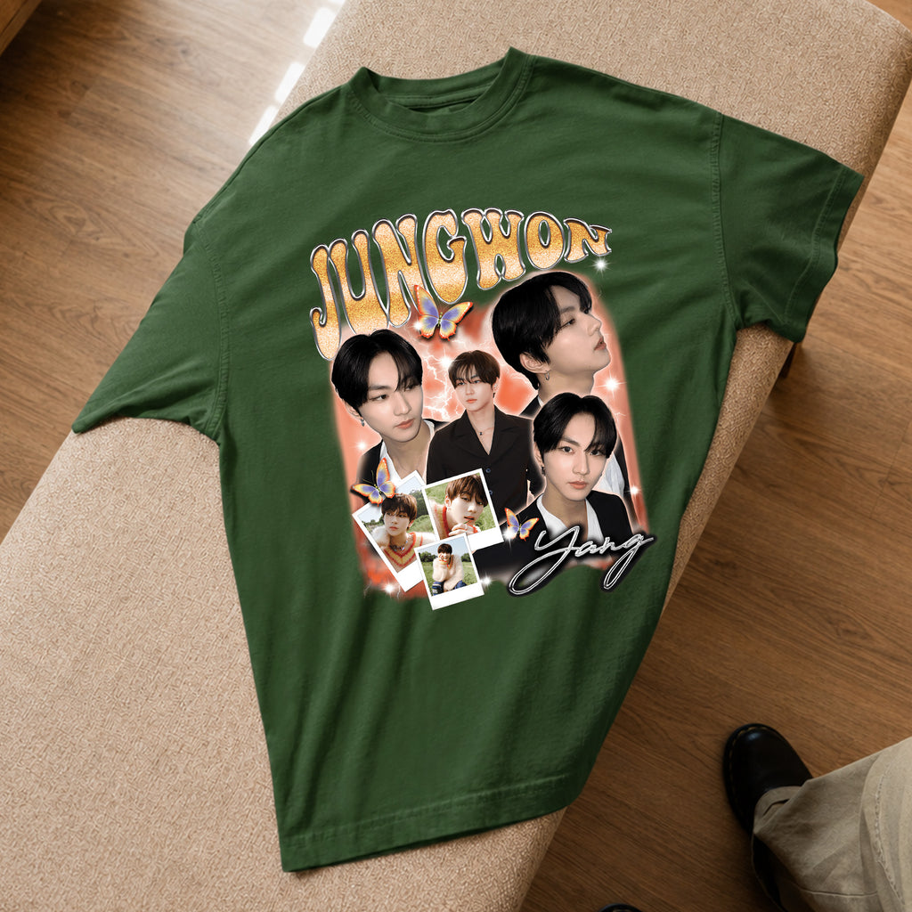 ENHYPEN Jungwon Graphic T-Shirt - Spread view, Y2K kpop concert tee