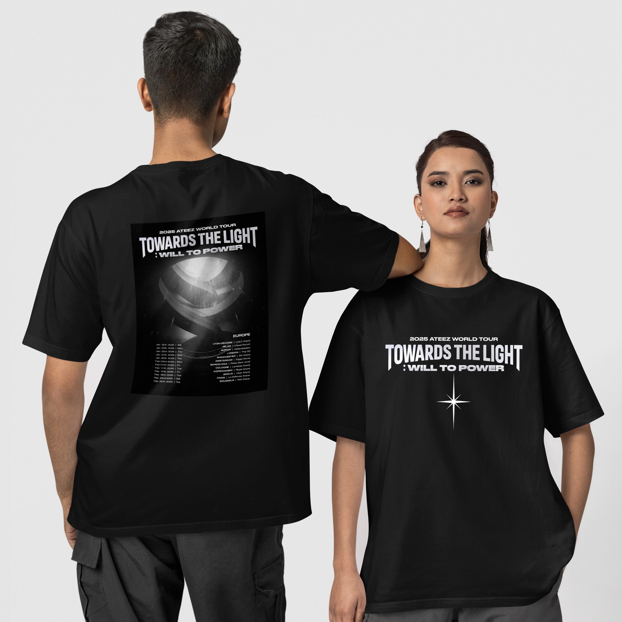ATEEZ 2025 World Tour Towards The Light T-Shirt - Couple 1 view, Y2K kpop concert tee
