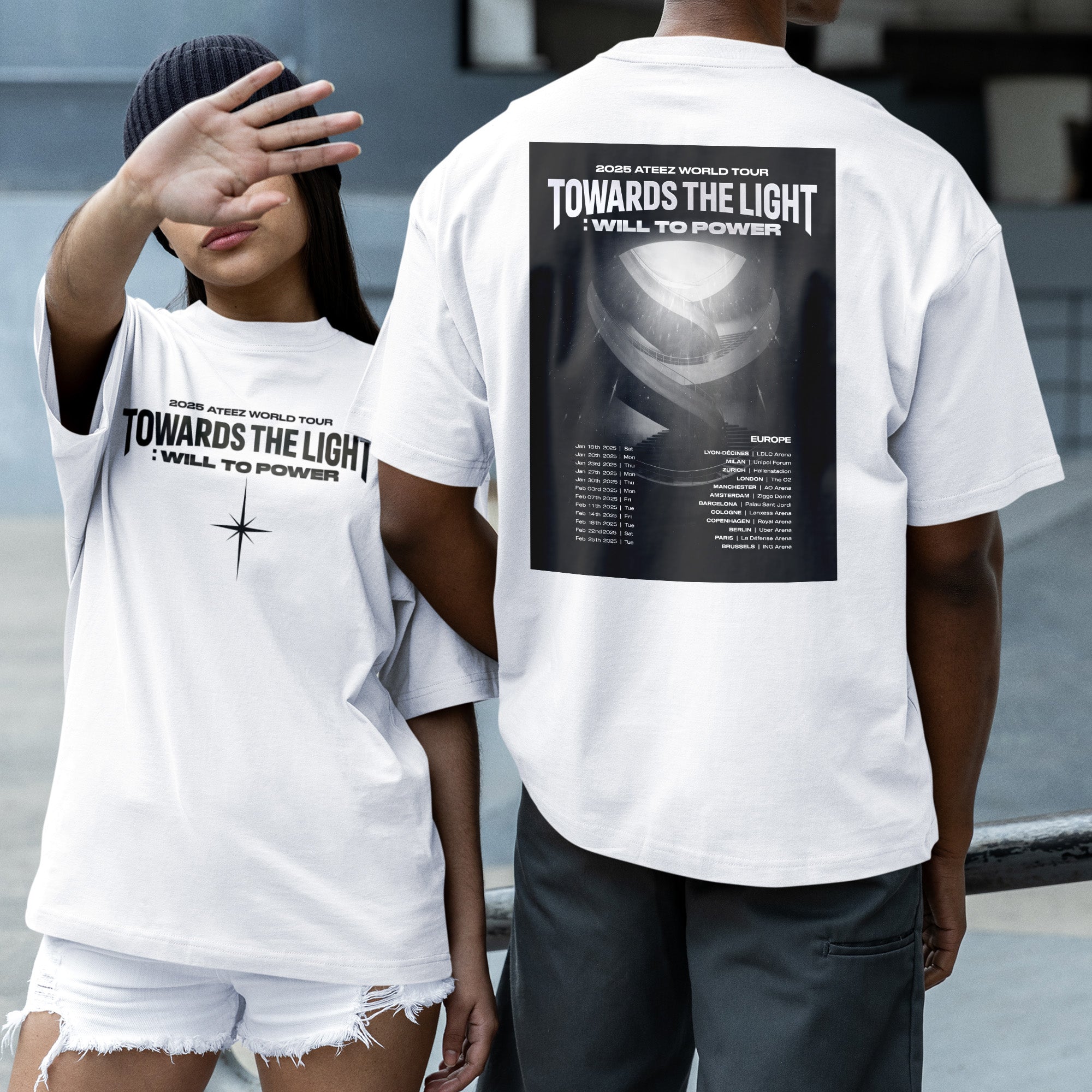 ATEEZ 2025 World Tour Towards The Light T-Shirt - Couple 2 view, Y2K kpop concert tee