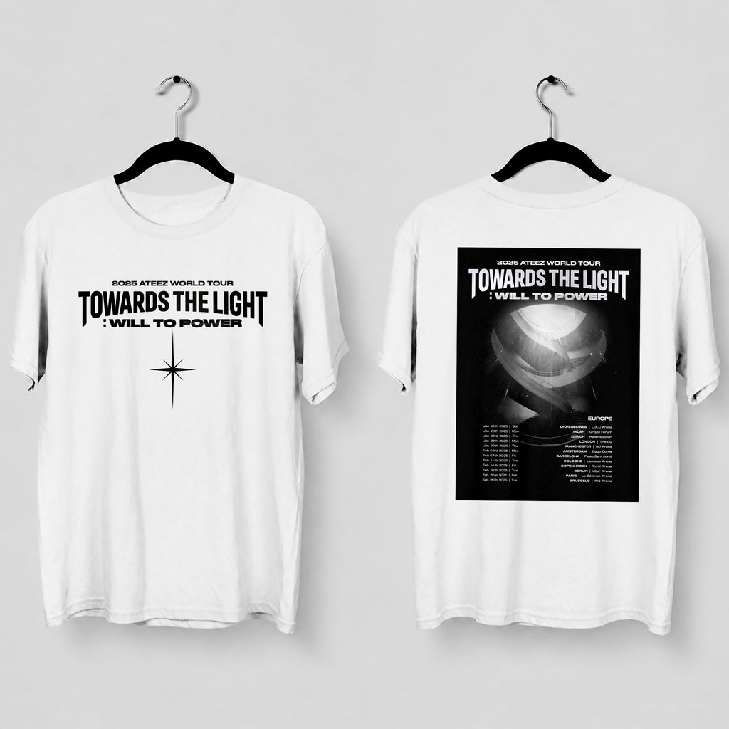 ATEEZ 2025 World Tour Towards The Light T-Shirt - Main view, Y2K kpop concert tee