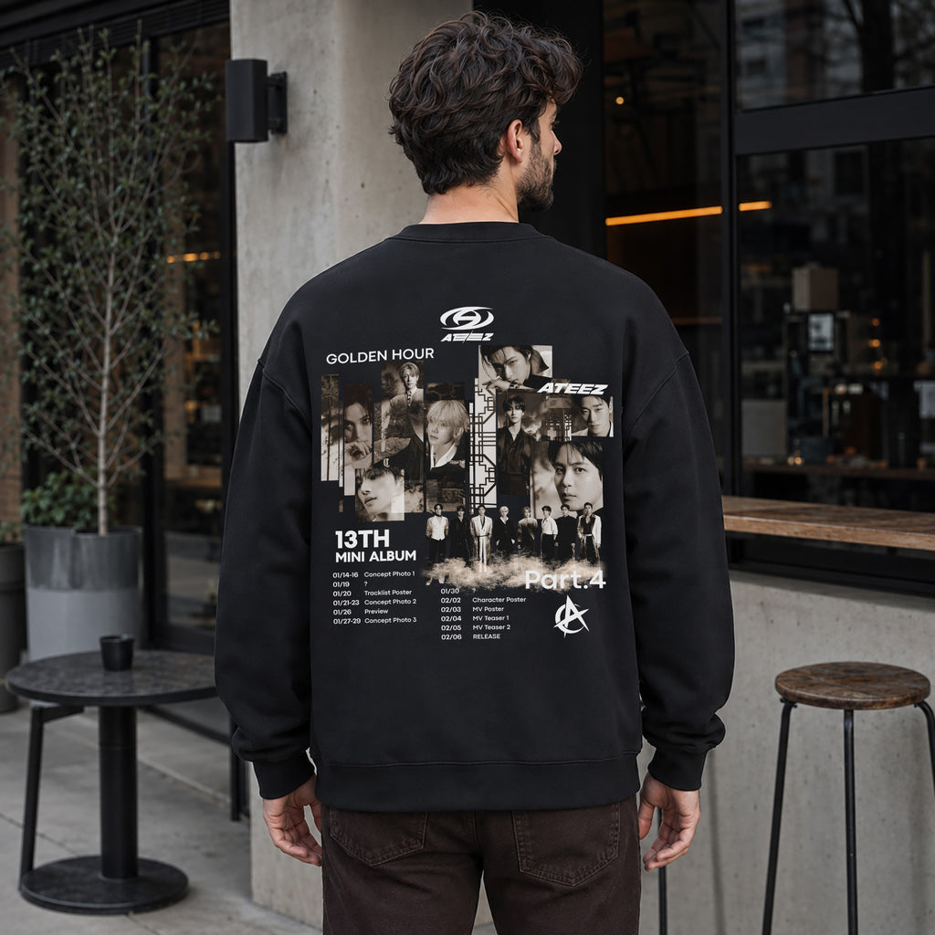 ATEEZ Golden Hour Part 4 13th Mini Album Sweatshirt - Men Back view, Y2K kpop concert sweatshirt
