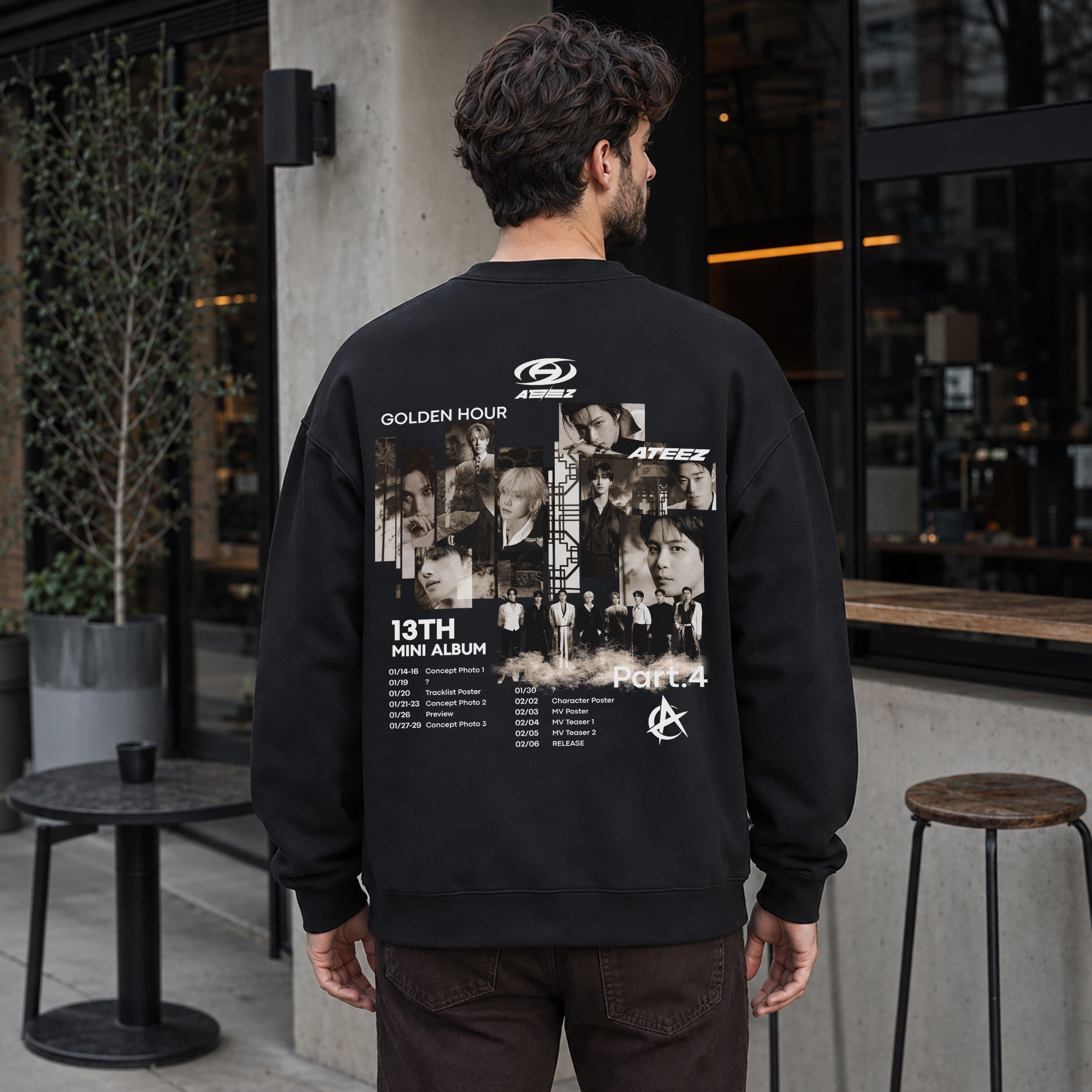 ATEEZ Golden Hour Part 4 13th Mini Album Sweatshirt - Men Back view, Y2K kpop concert sweatshirt