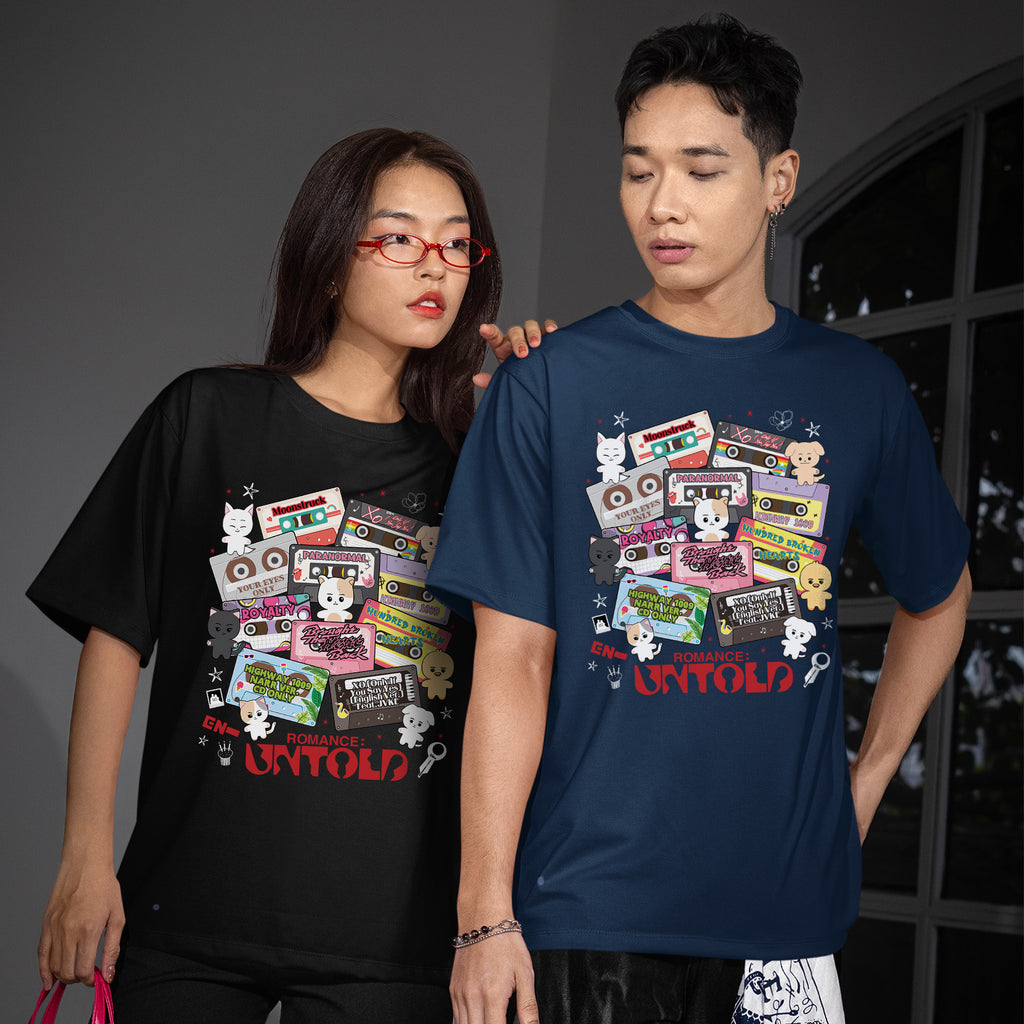 ENHYPEN EN- Romance Untold Cassette Tape T-Shirt - Couple view, Y2K kpop concert tee
