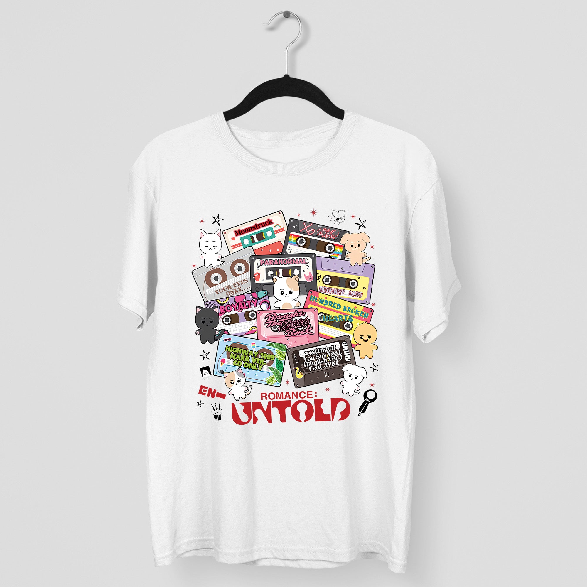 ENHYPEN EN- Romance Untold Cassette Tape T-Shirt - Main view, Y2K kpop concert tee