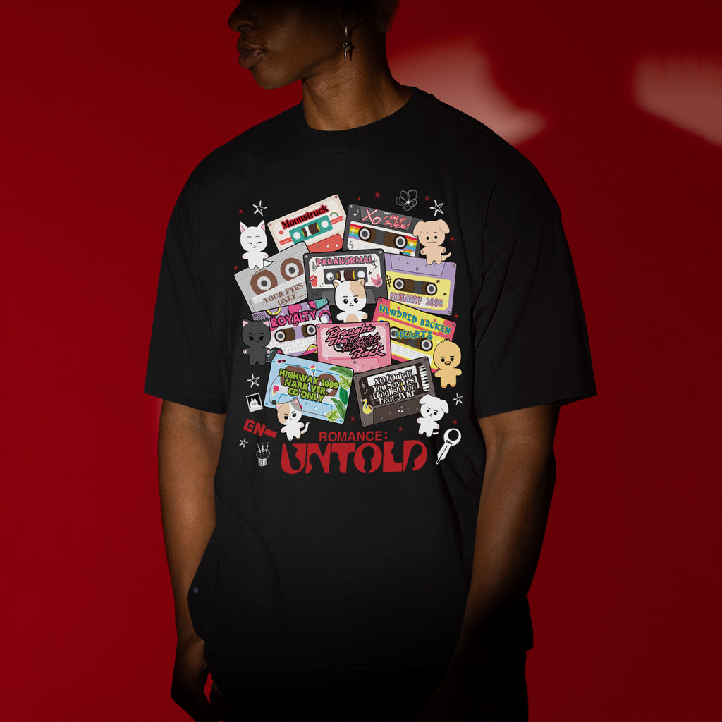 ENHYPEN EN- Romance Untold Cassette Tape T-Shirt - Men view, Y2K kpop concert tee