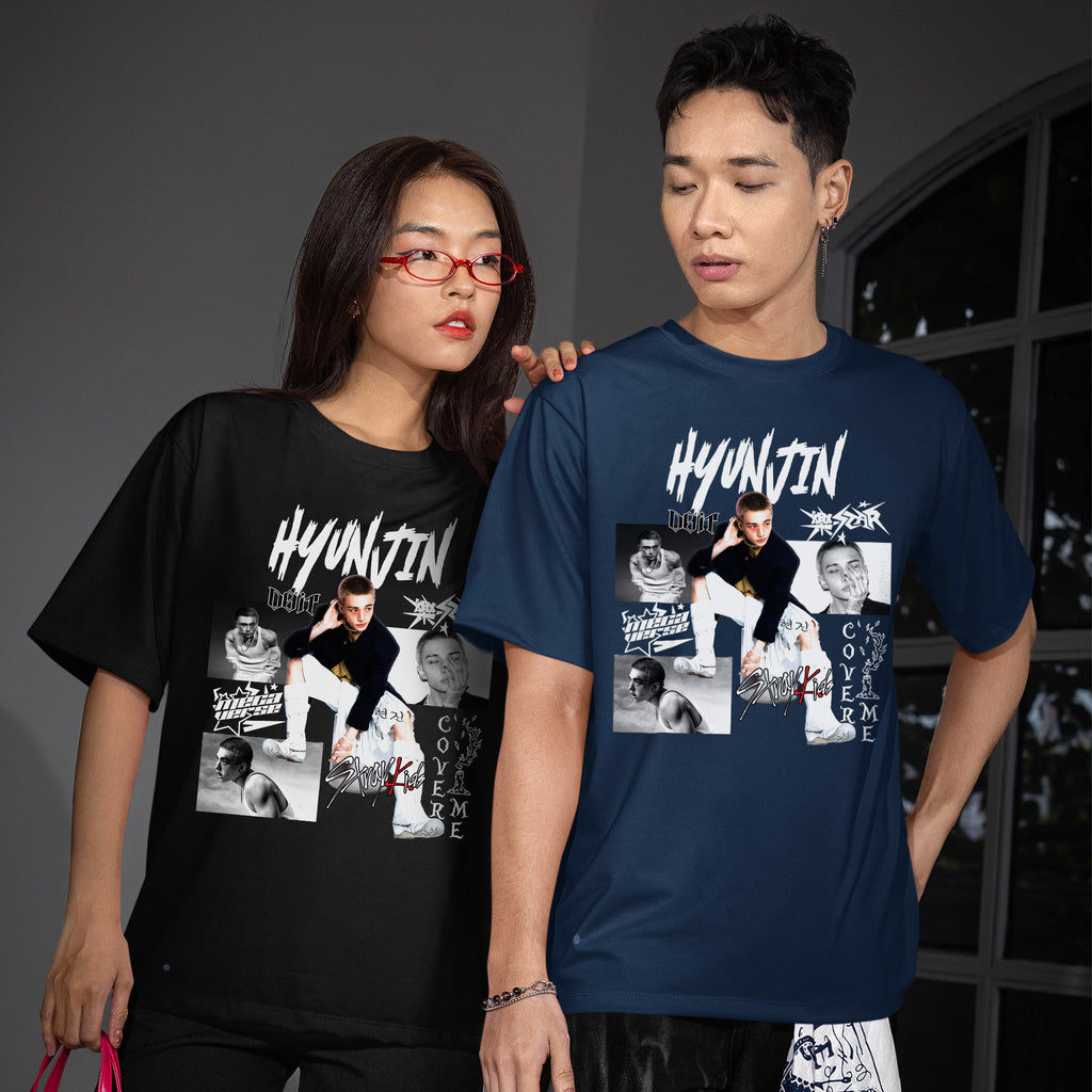 Stray Kids Graphic Hyunjin Style T-Shirt - Couple view, Y2K kpop concert tee