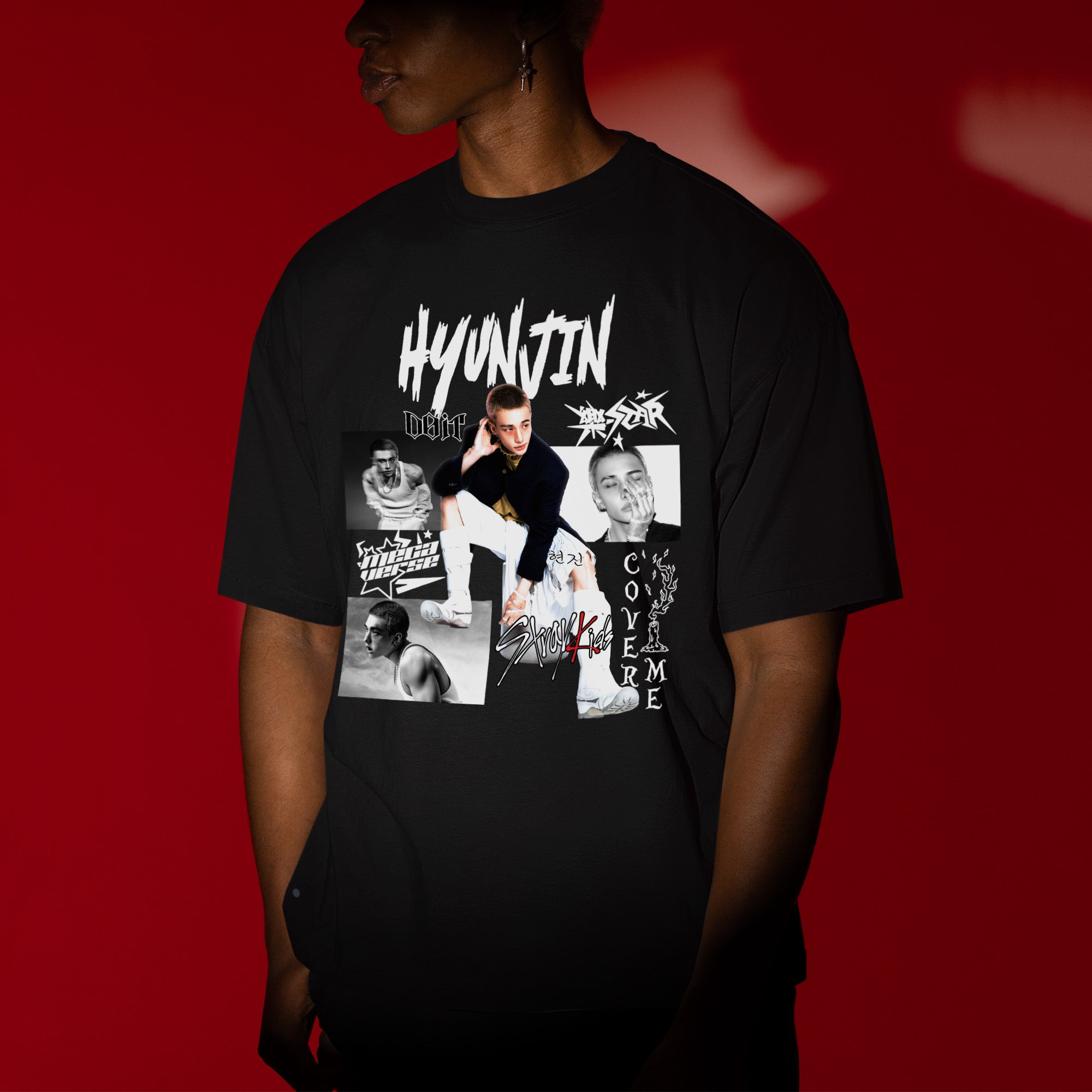 Stray Kids Graphic Hyunjin Style T-Shirt - Men view, Y2K kpop concert tee