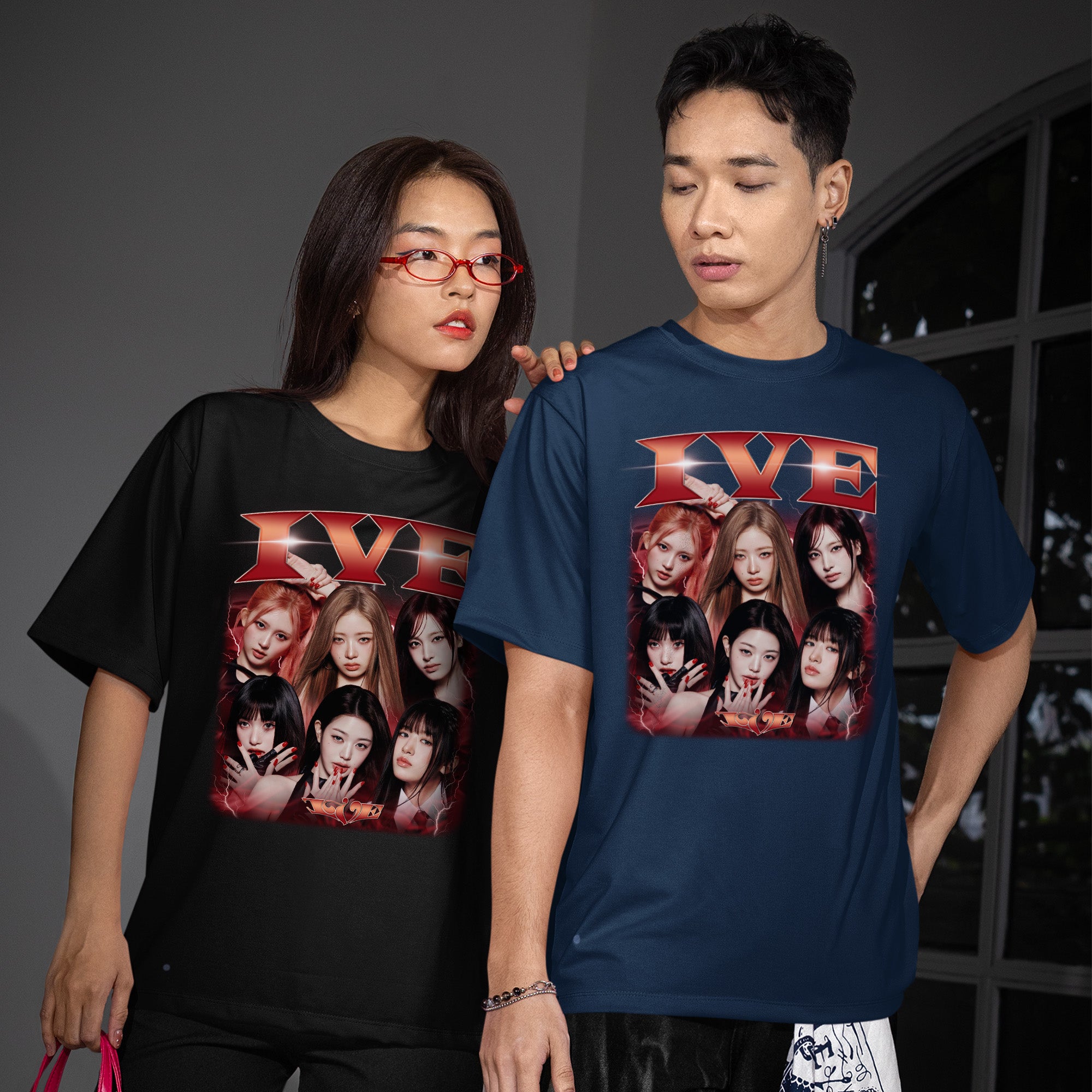 IVE Graphic T-Shirt - Couple view, Y2K kpop concert tee