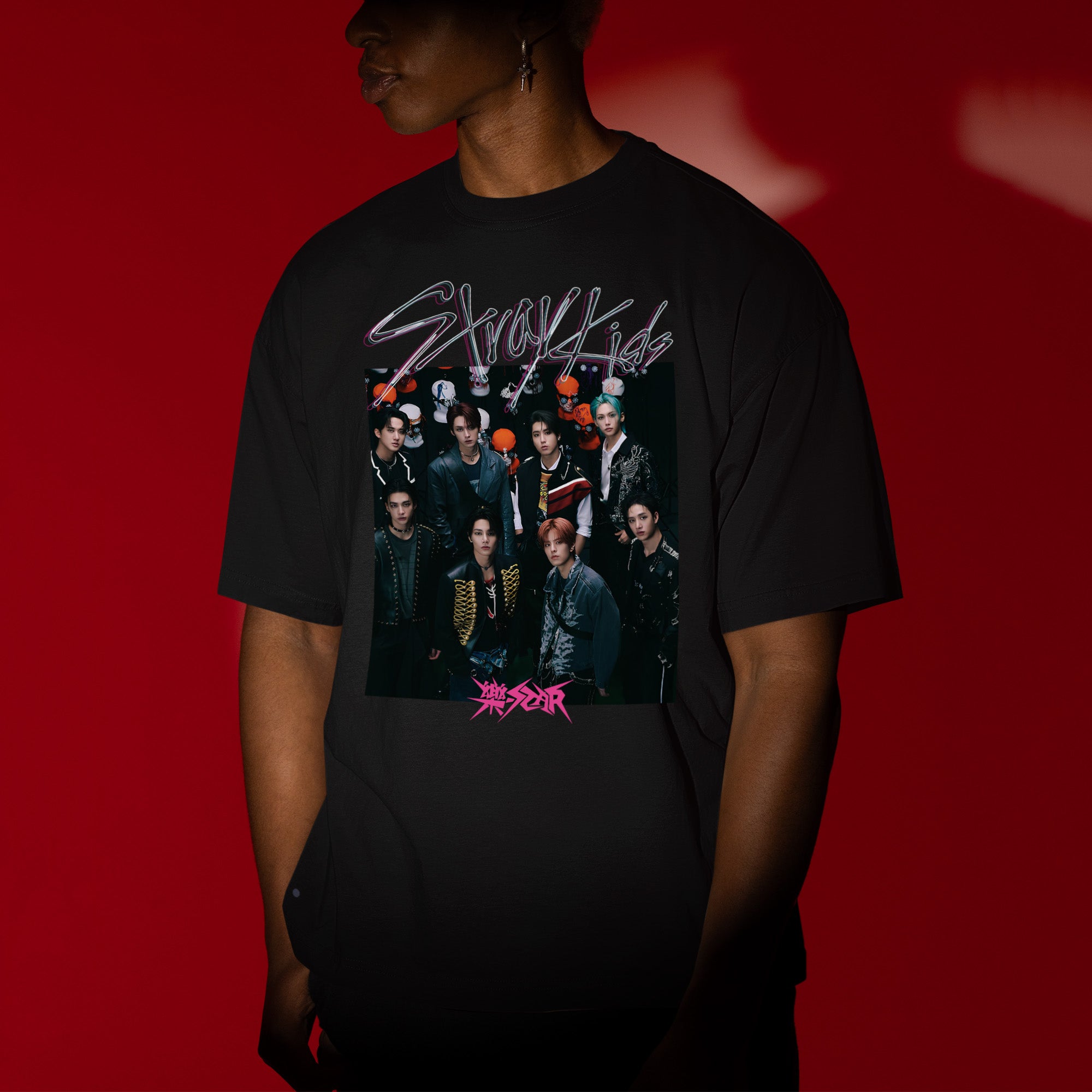 Stray Kids Graphic T-Shirt - Men view, Y2K kpop concert tee