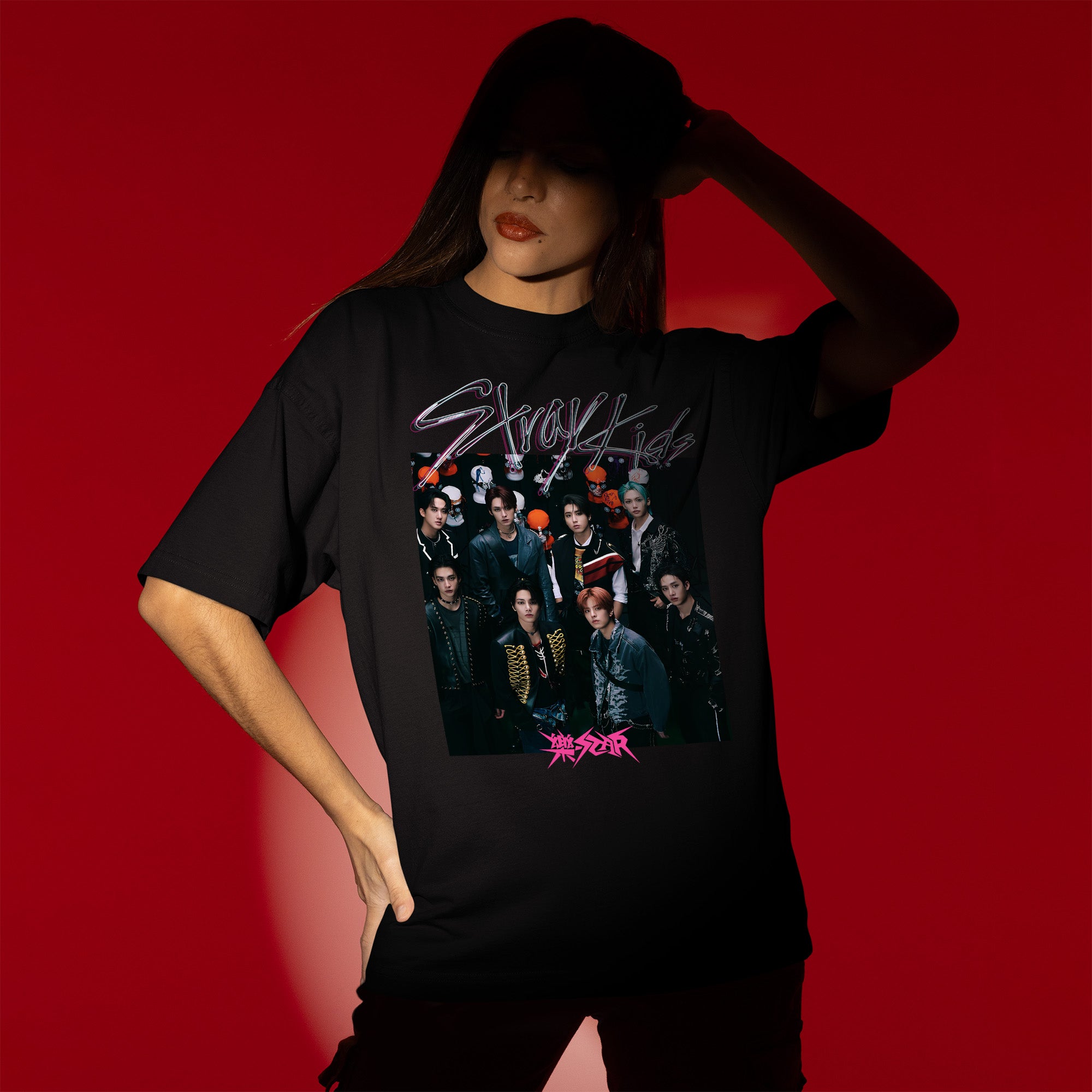 Stray Kids Graphic T-Shirt - Women view, Y2K kpop concert tee
